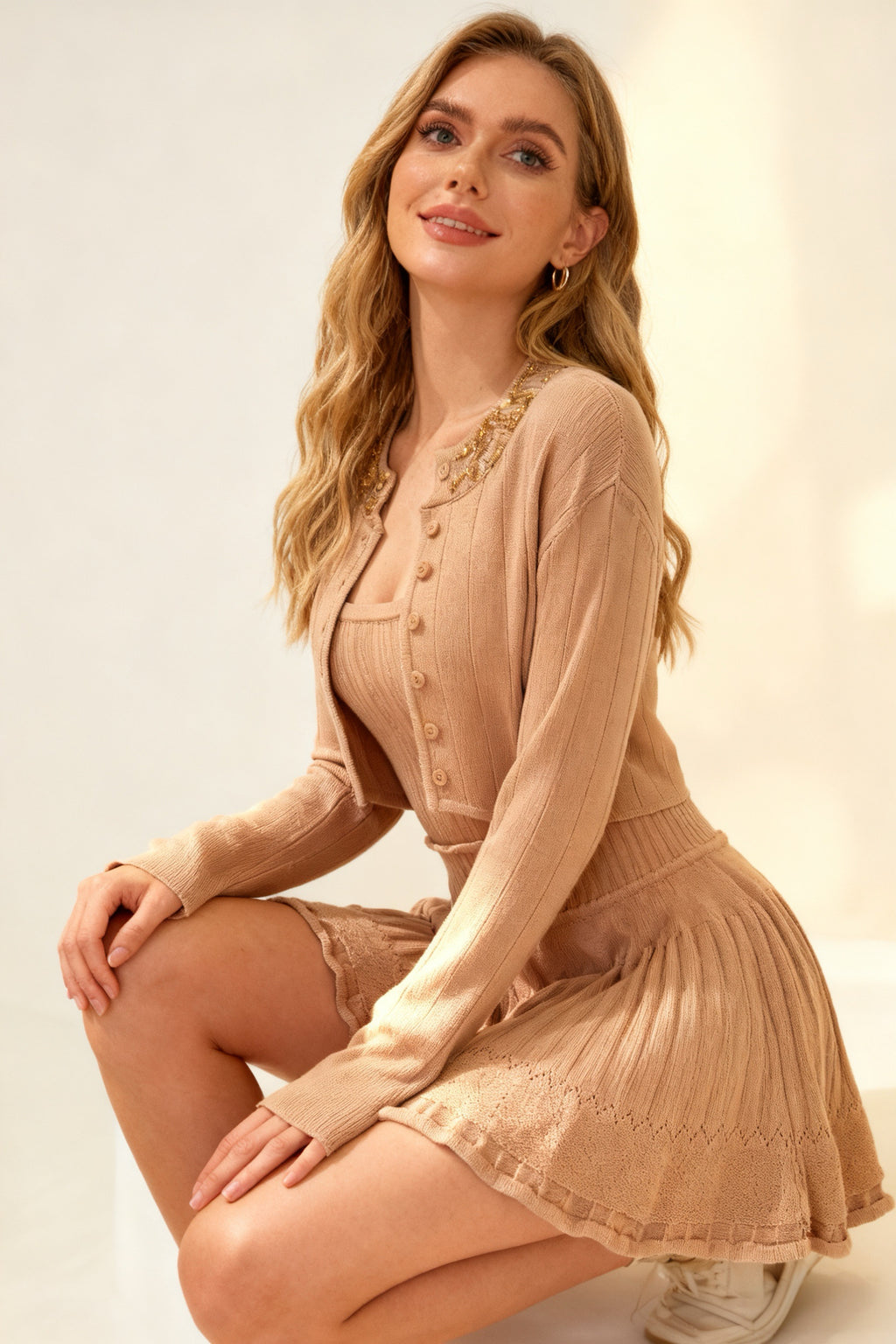 Q25 Jewel-Neck Two-Piece Sweater Dress Set