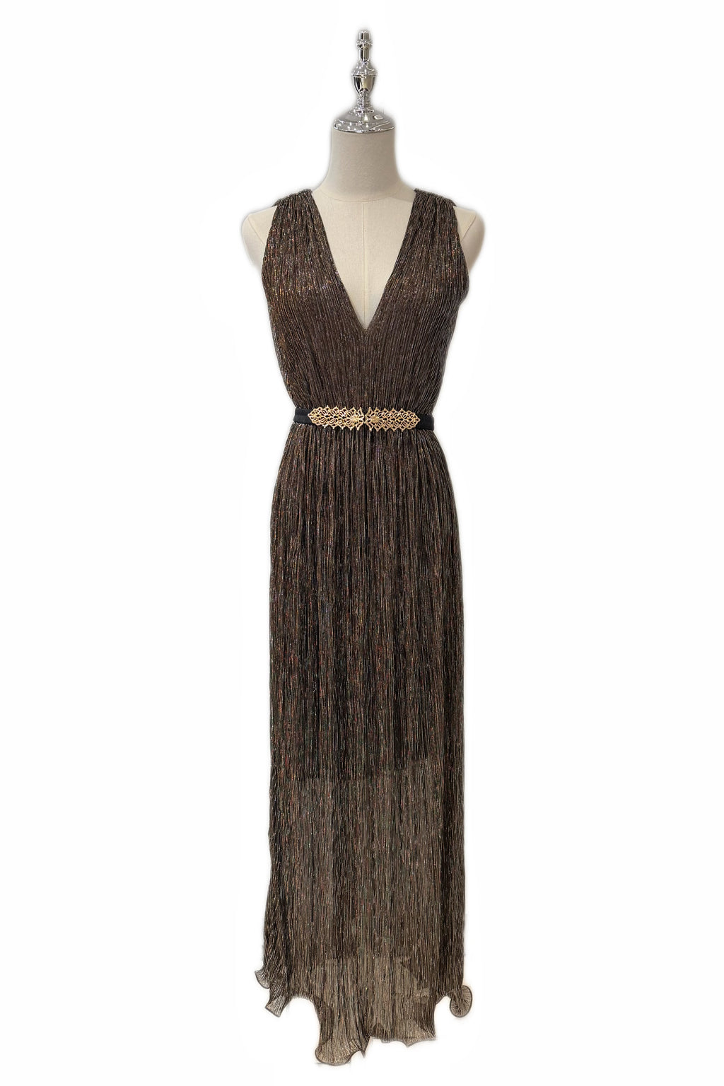 Q25 Sparkle V-Neck Gown with Belt