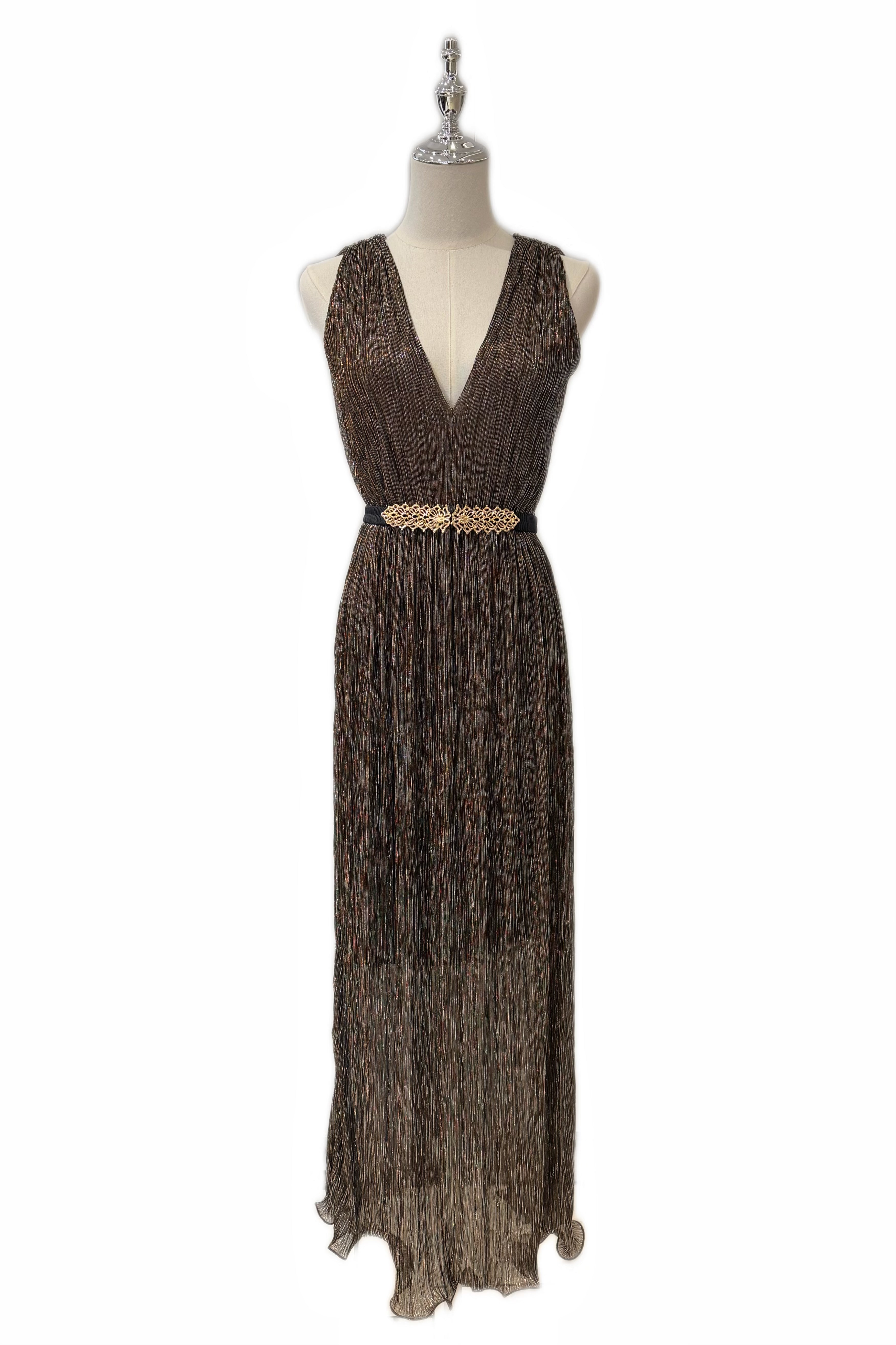 Q25 Sparkle V-Neck Gown with Belt