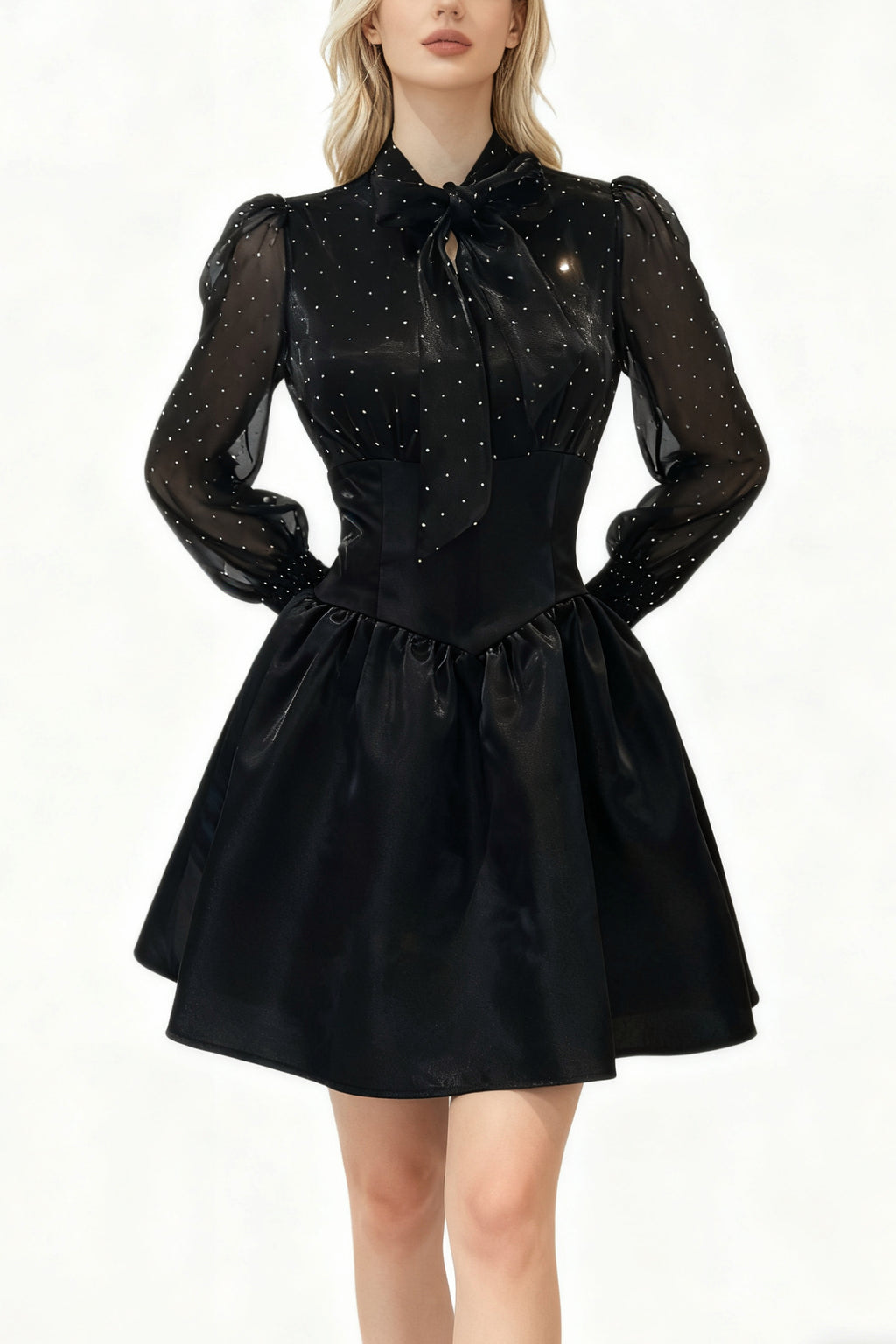 Q25 Polka-Dot Bowtie Short Dress