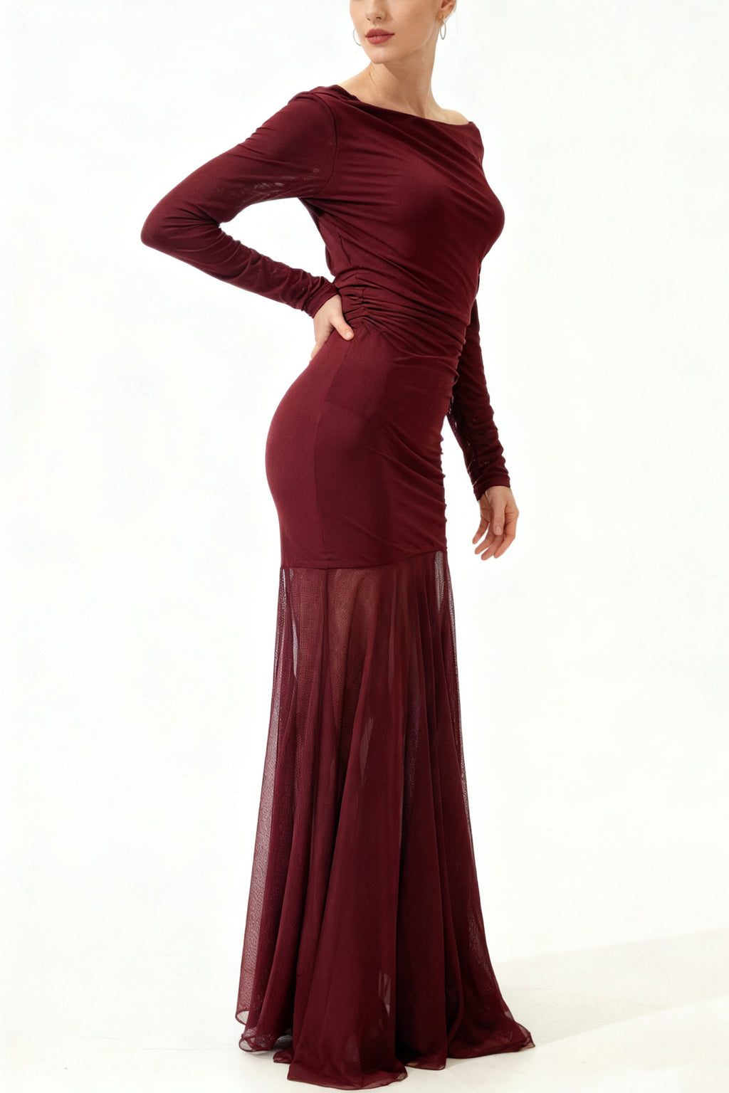 Q25 Elegant Sheer Hem Maxi Dress