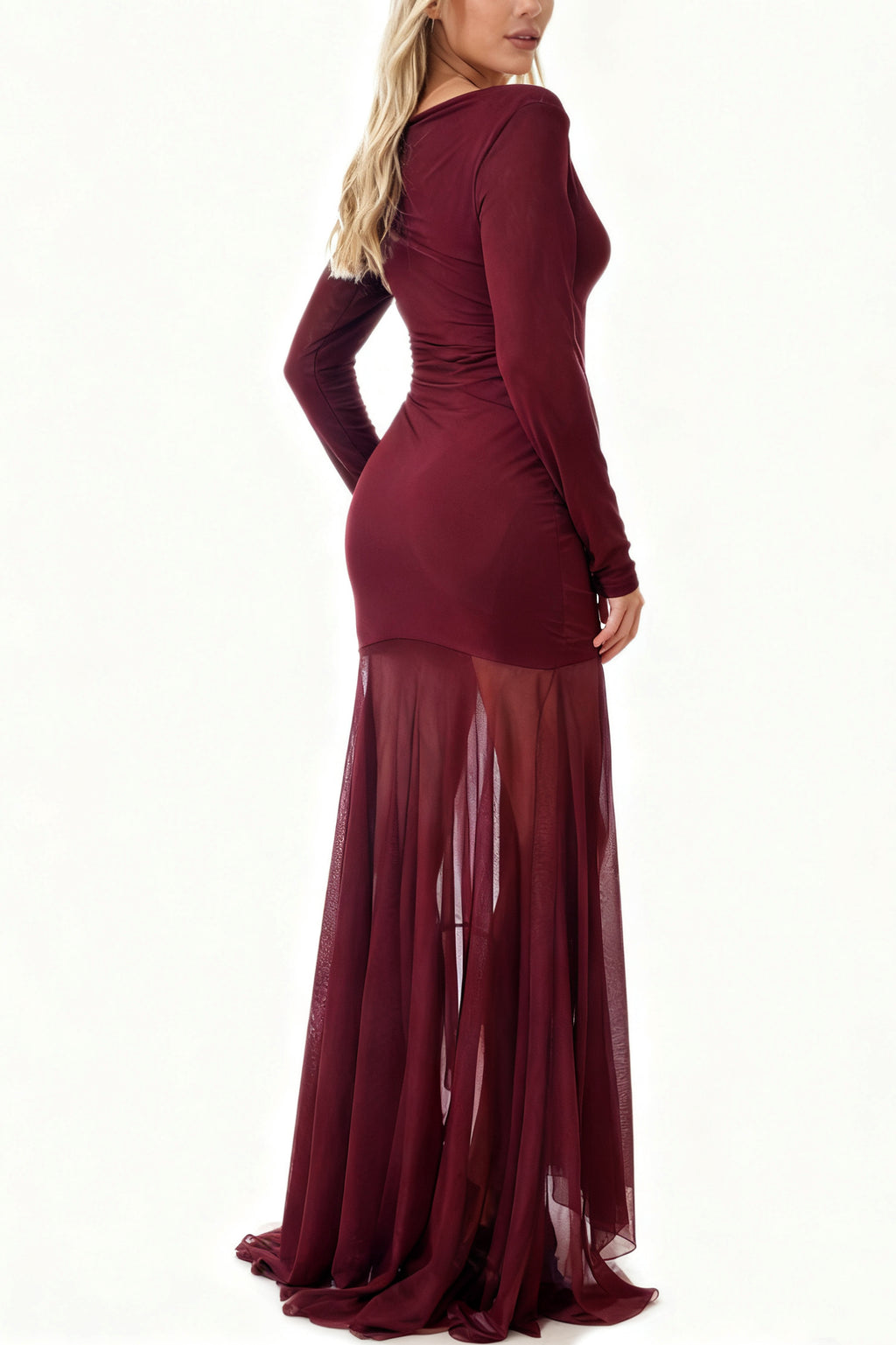 Q25 Elegant Sheer Hem Maxi Dress