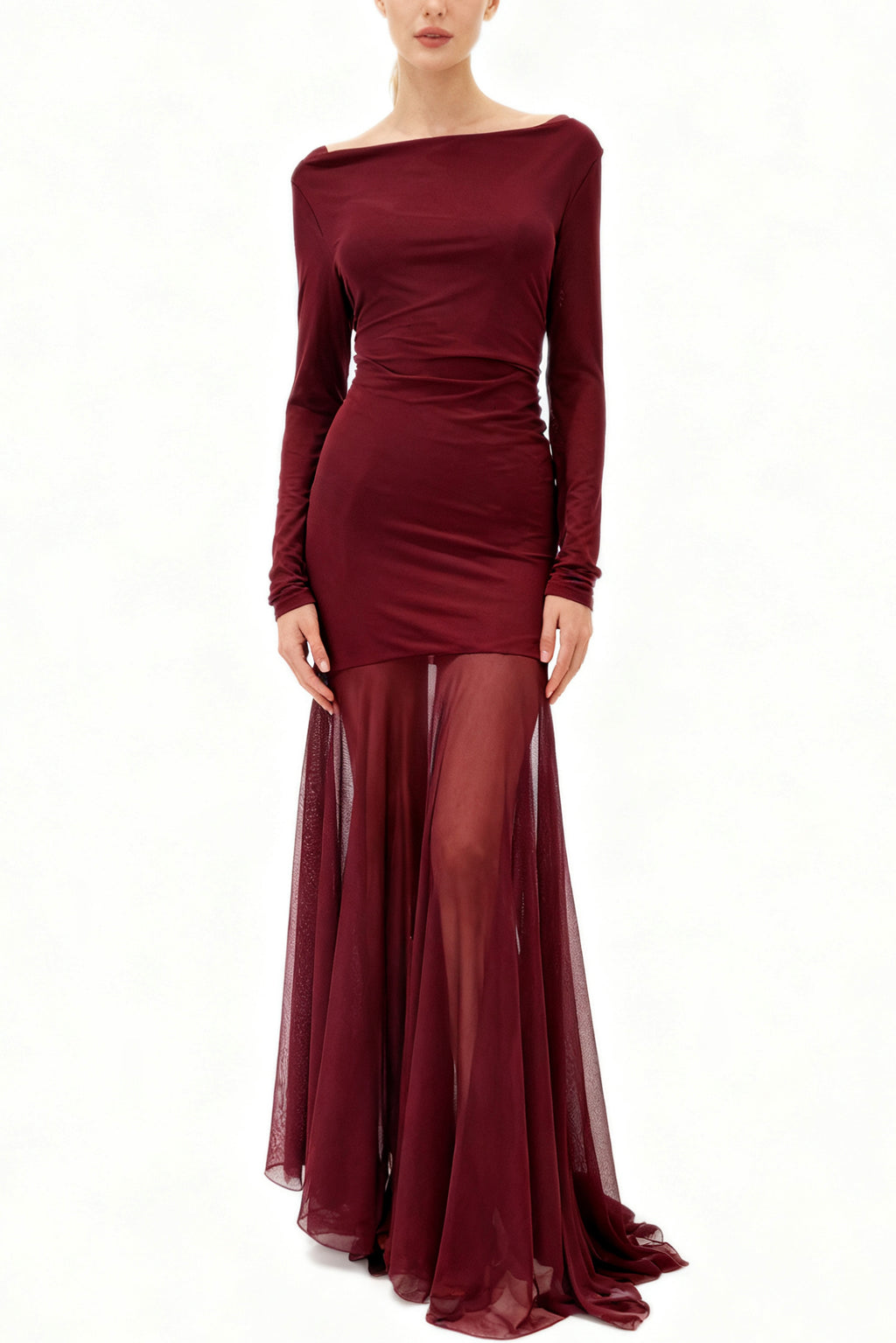 Q25 Elegant Sheer Hem Maxi Dress