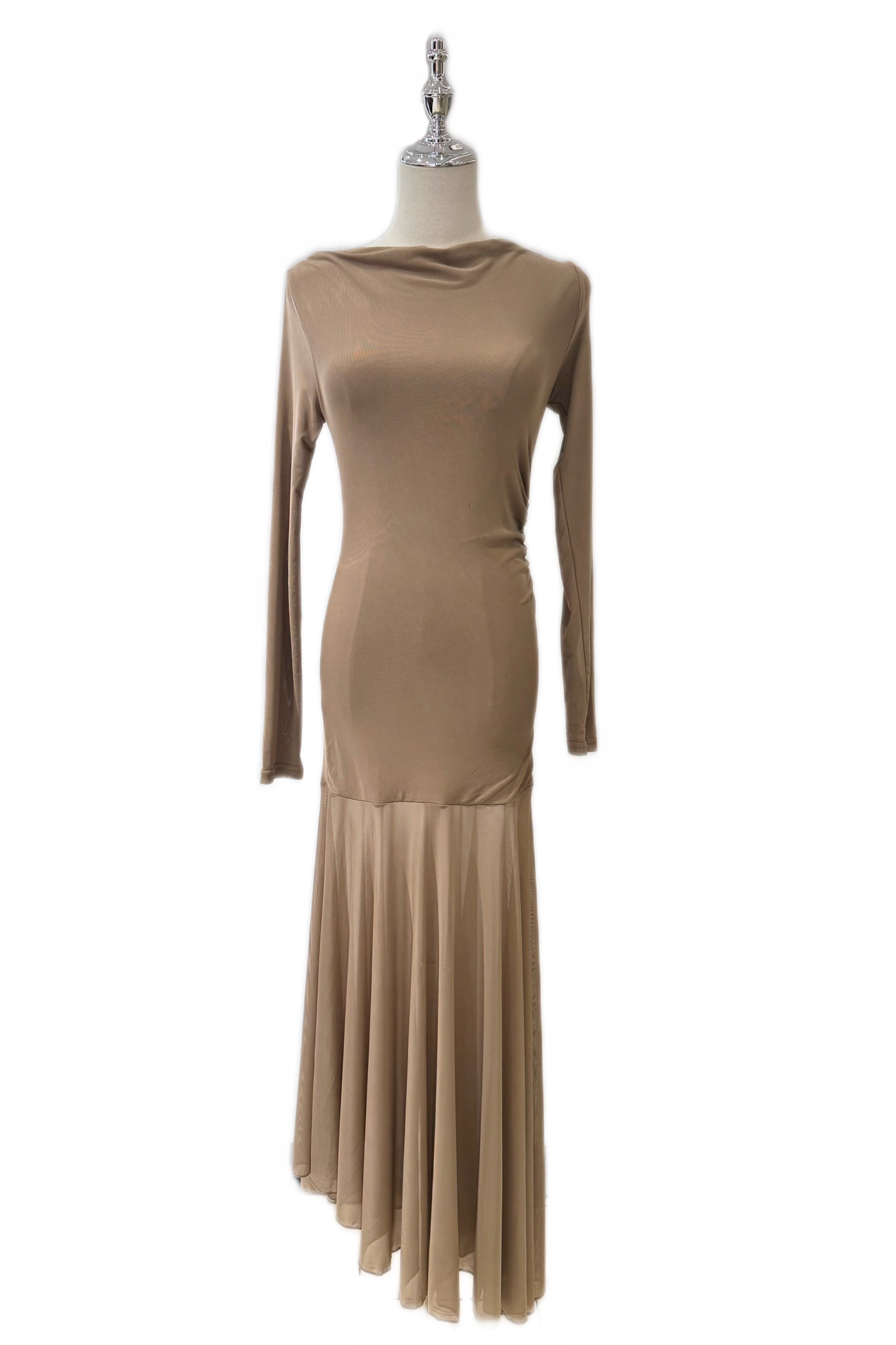 Q25 Elegant Sheer Hem Maxi Dress