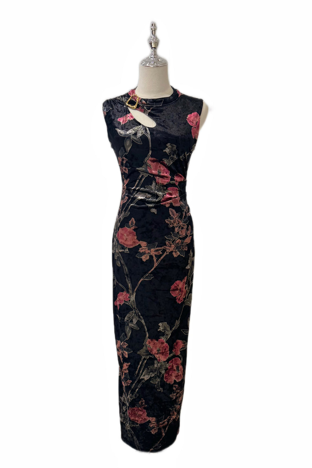 Q25 Velvet Buckle Slit Dress