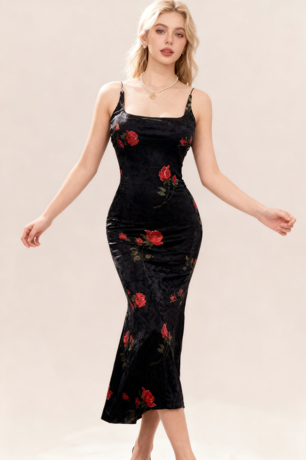 Q25 Rosy Velvet Long Dress