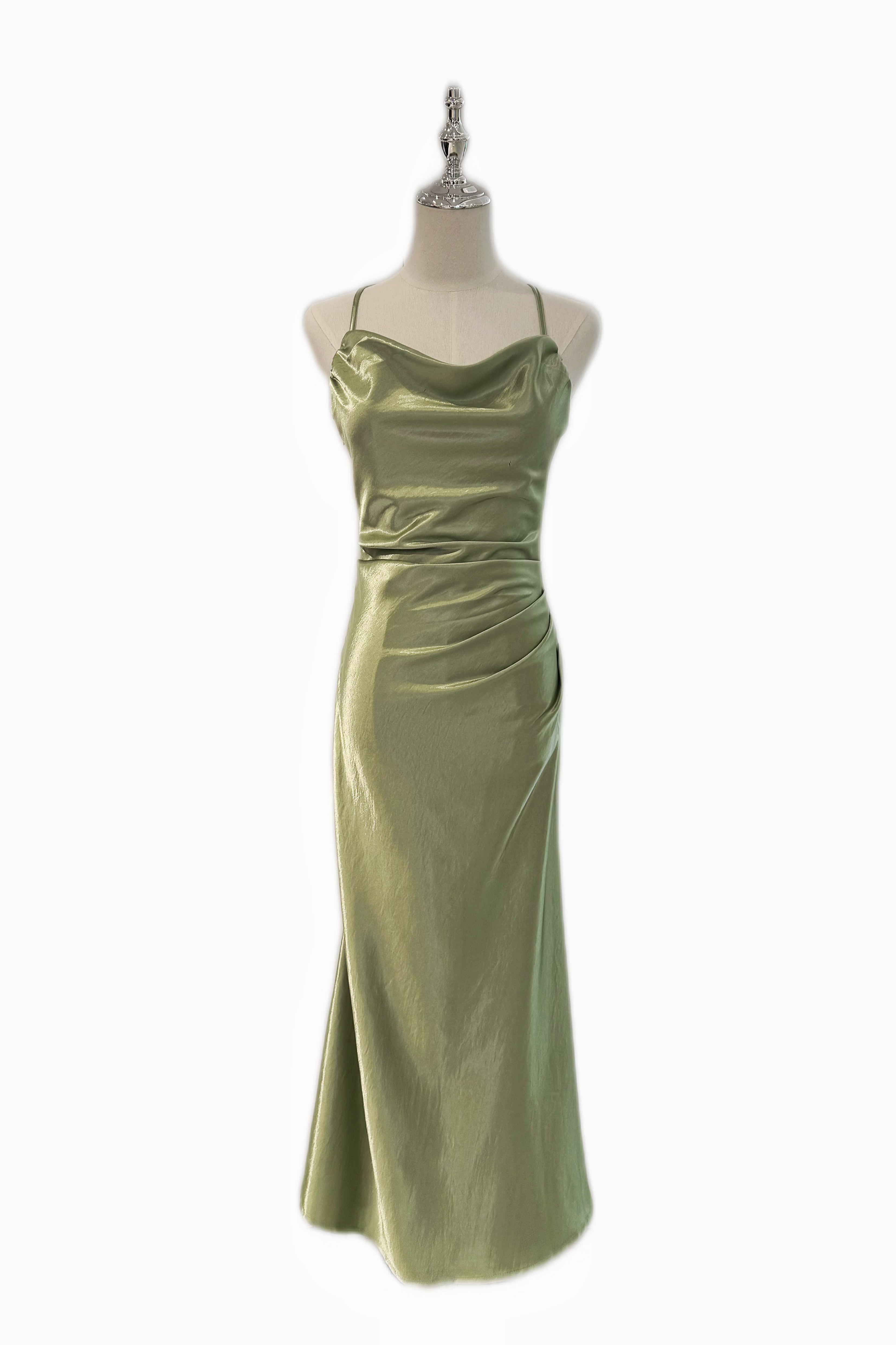 Q25 Satin Open-Back Long Dress