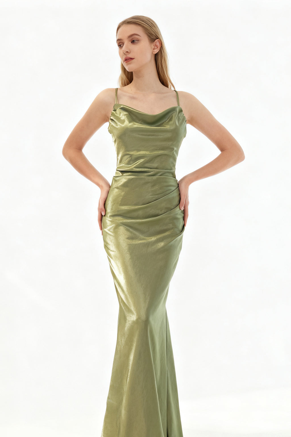 Q25 Satin Open-Back Long Dress