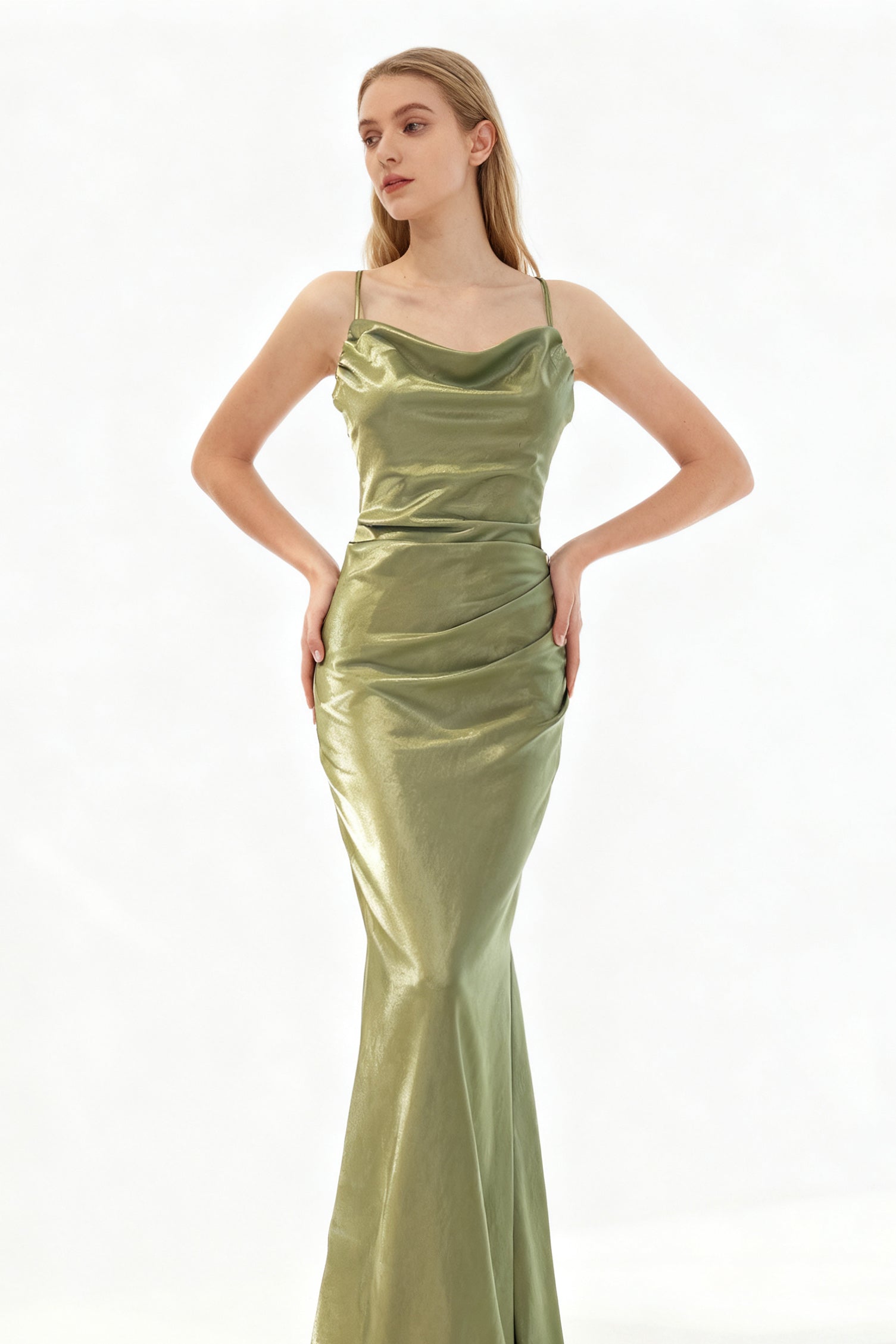 Q25 Satin Open-Back Long Dress