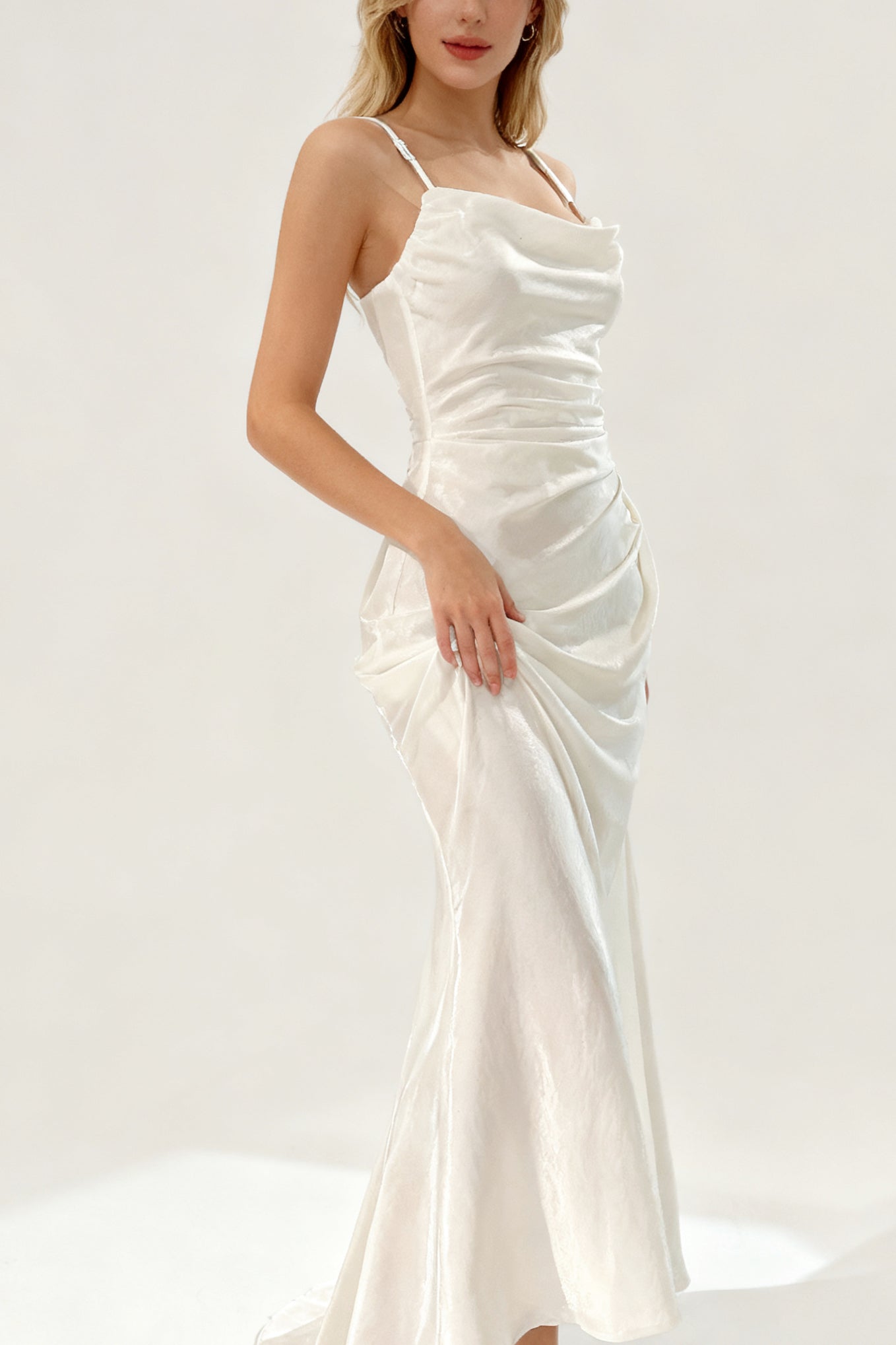 Q25 Satin Open-Back Long Dress