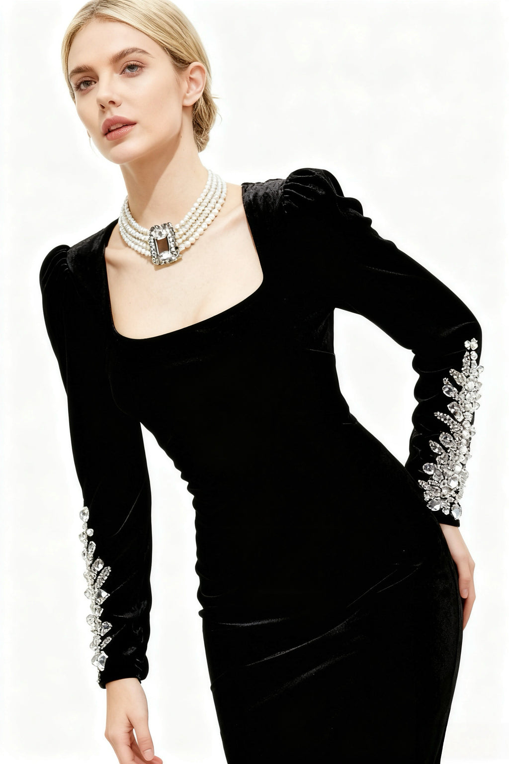 Q25 Embellished Black Velvet Gown