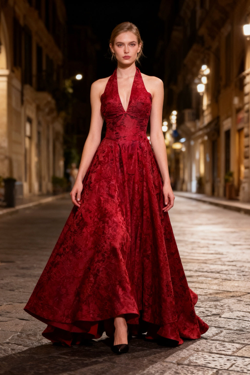 Q25 V-neck Halter Gown