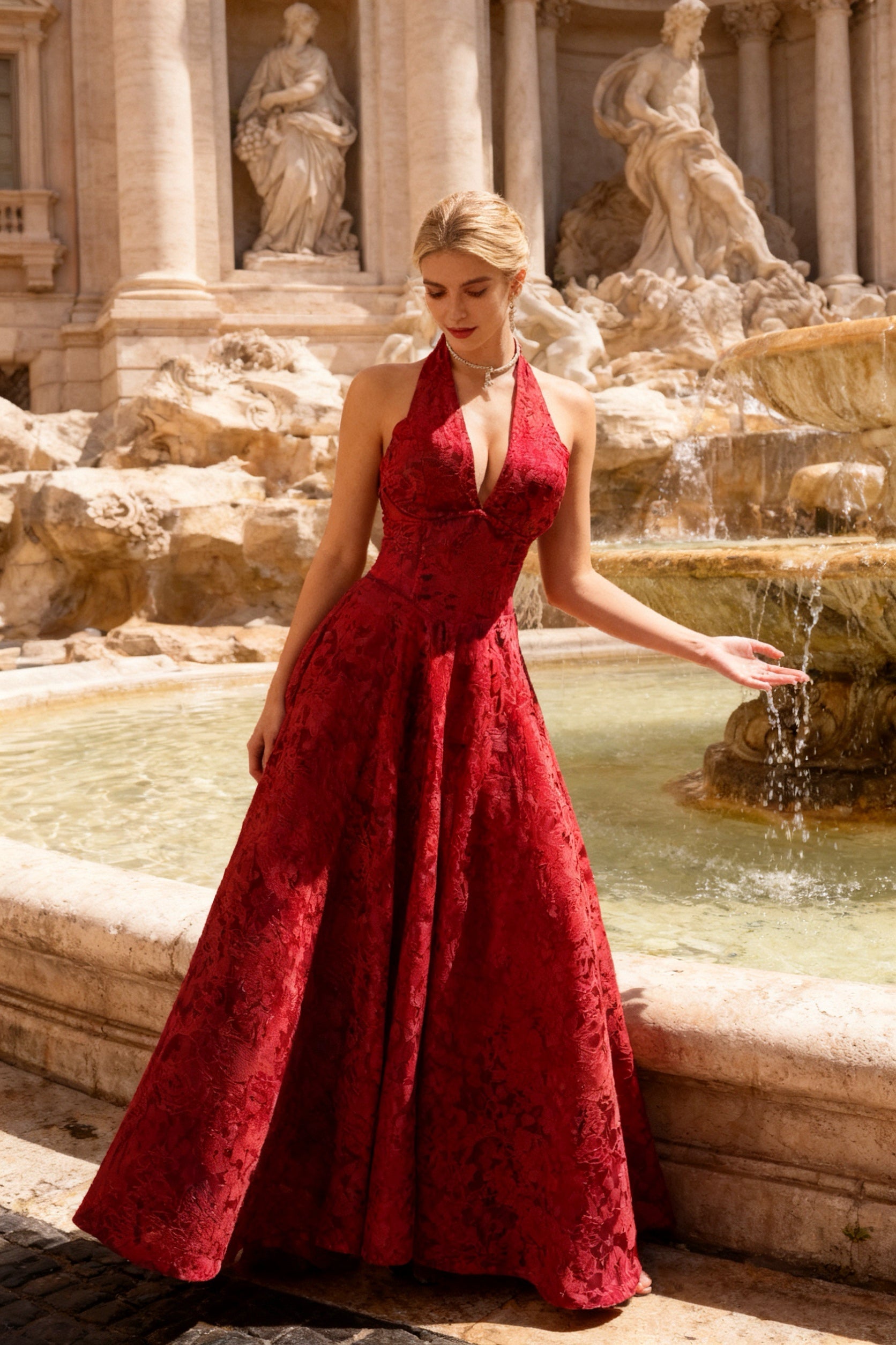 Q25 V-neck Halter Gown