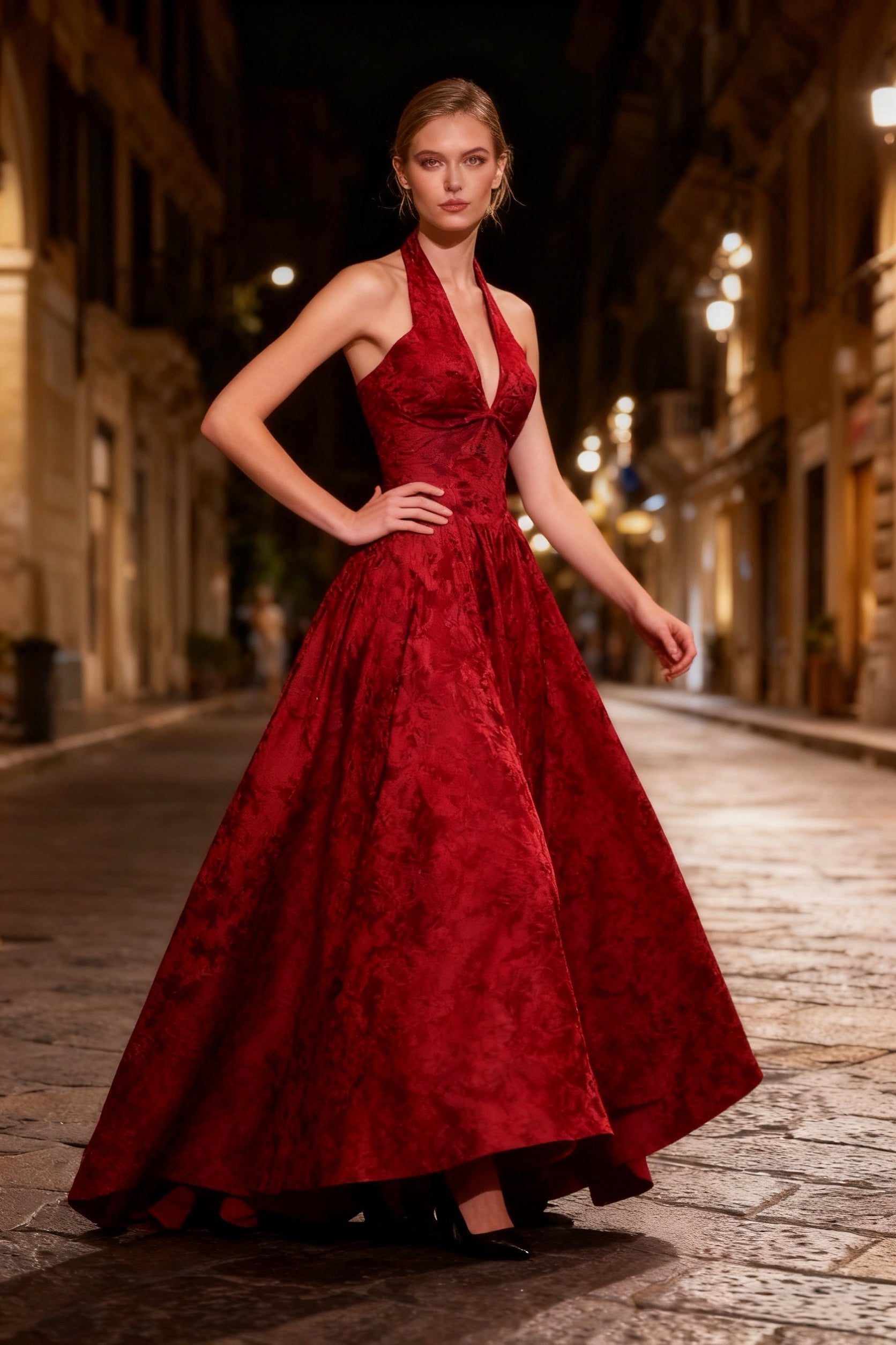 Q25 V-neck Halter Gown