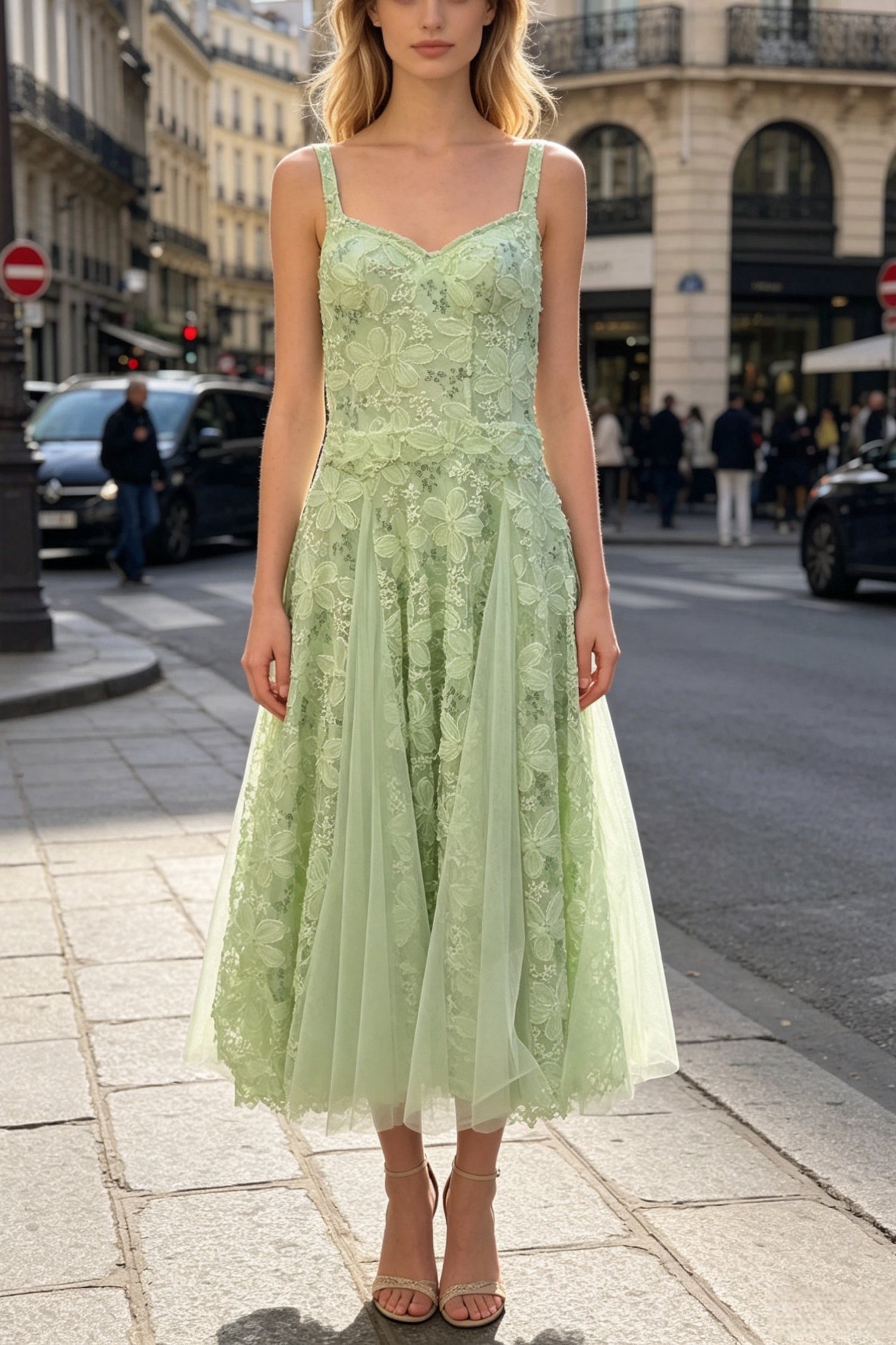 Q26 Blossom Lace Layered Long Dress