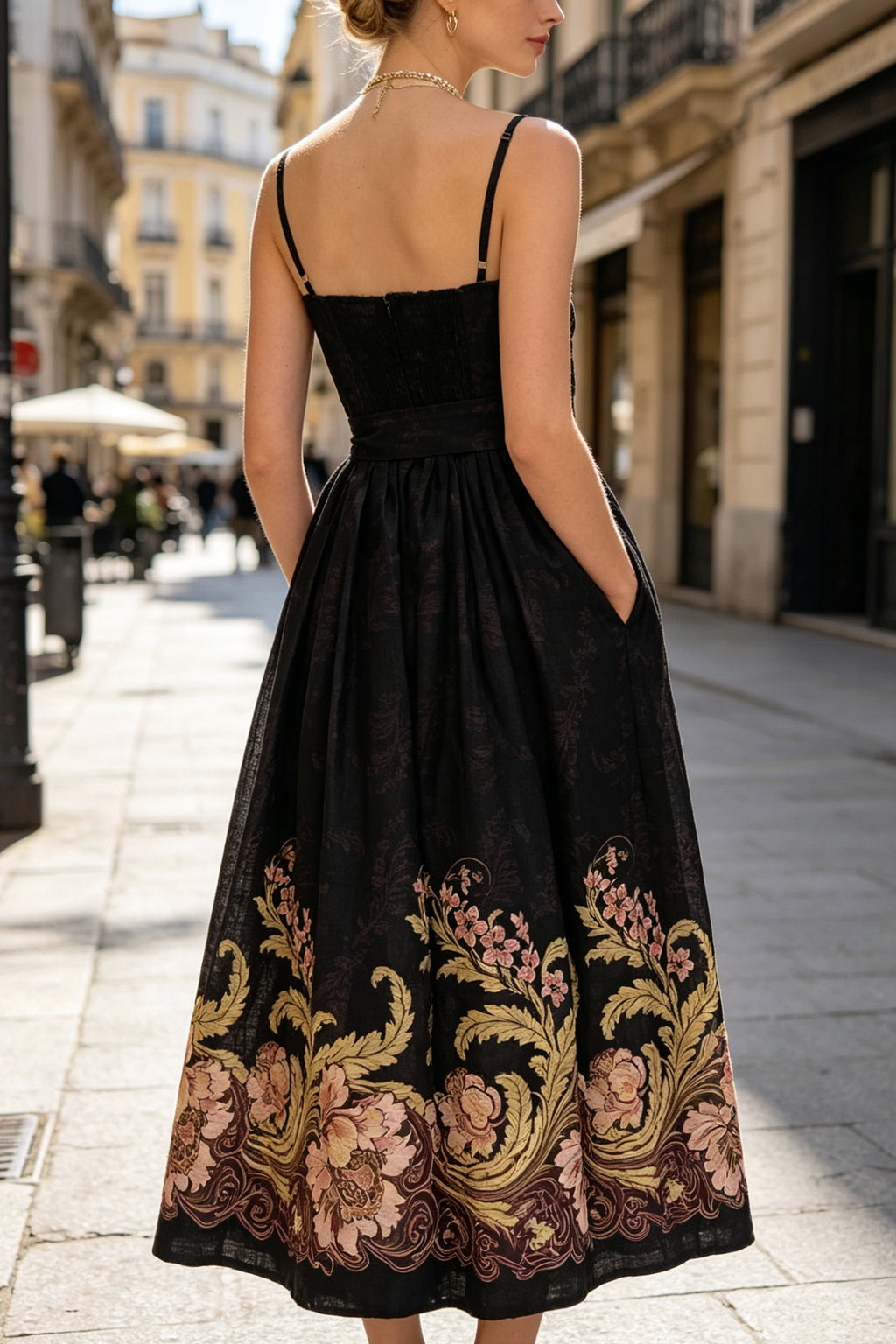 Q26 Garden Border Print Linen Long Dress