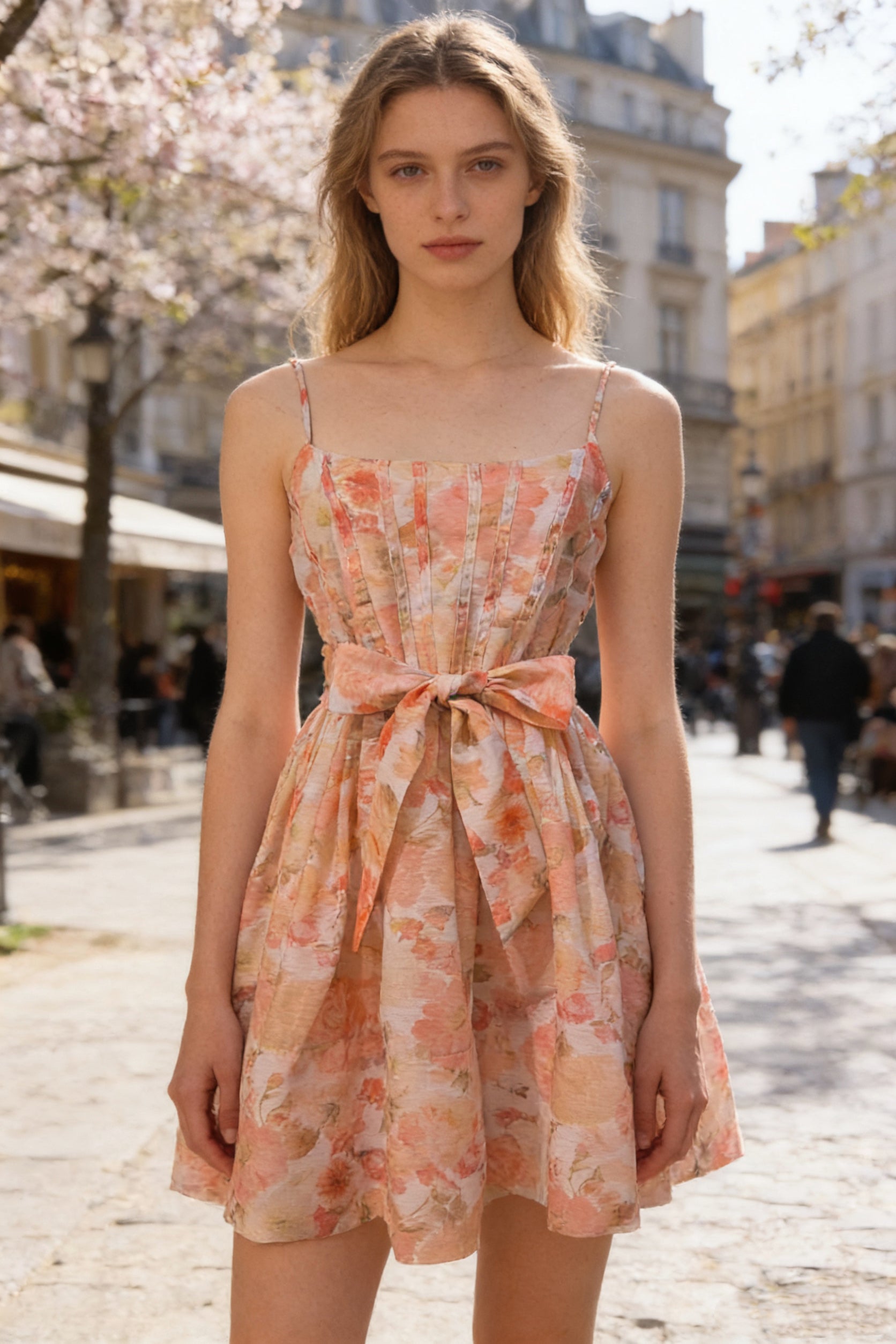 Q26 Floral Linen Corset Mini Dress