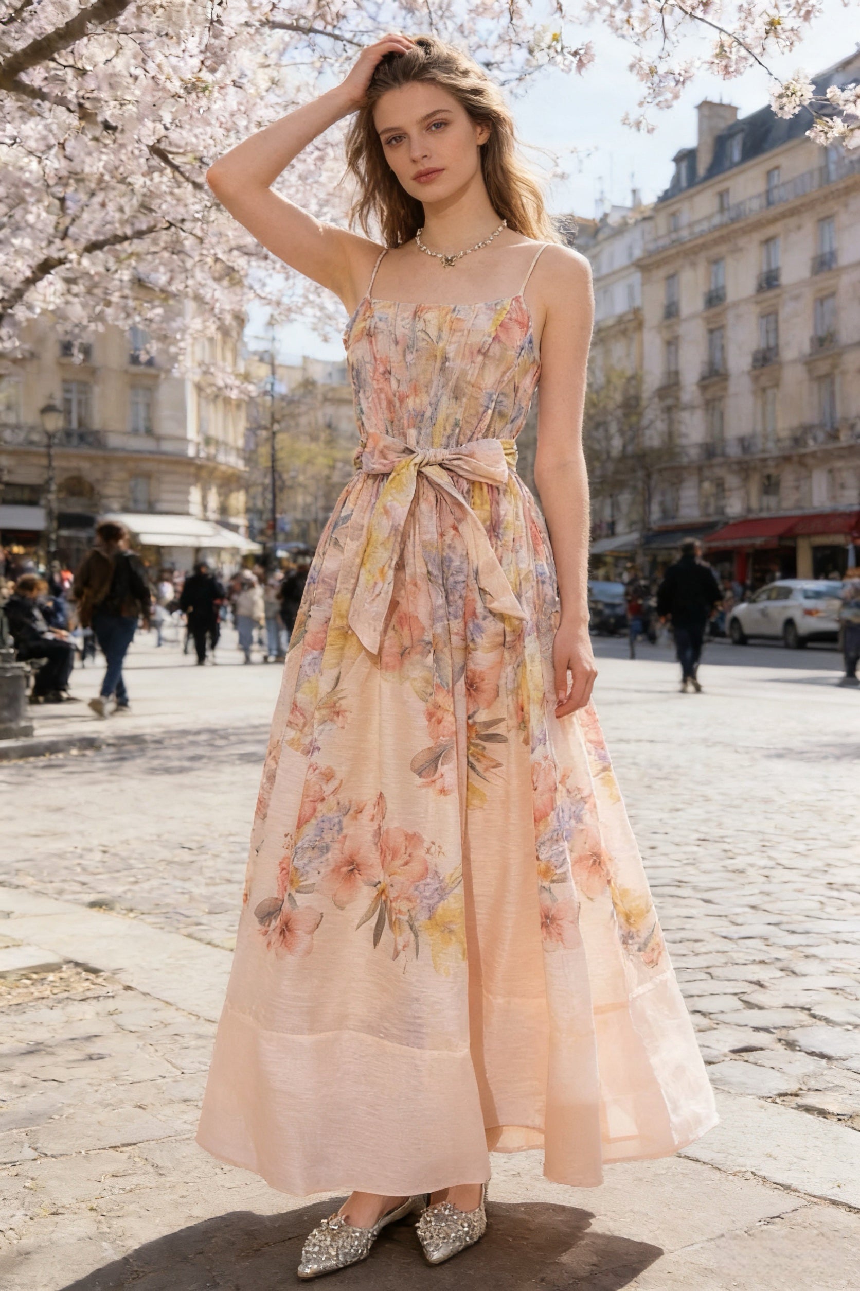 Q26 Floral Linen Long Dress