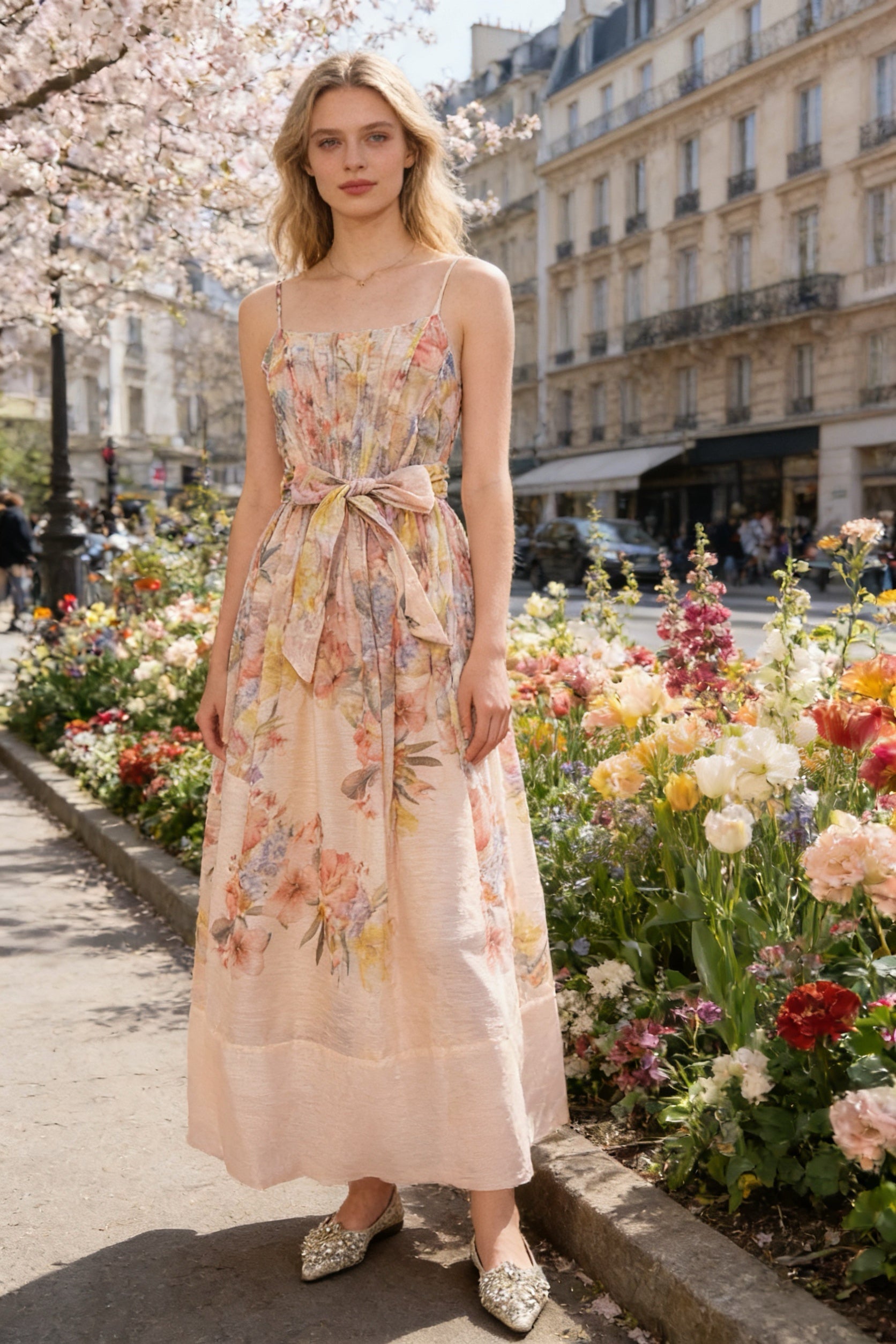 Q26 Floral Linen Long Dress