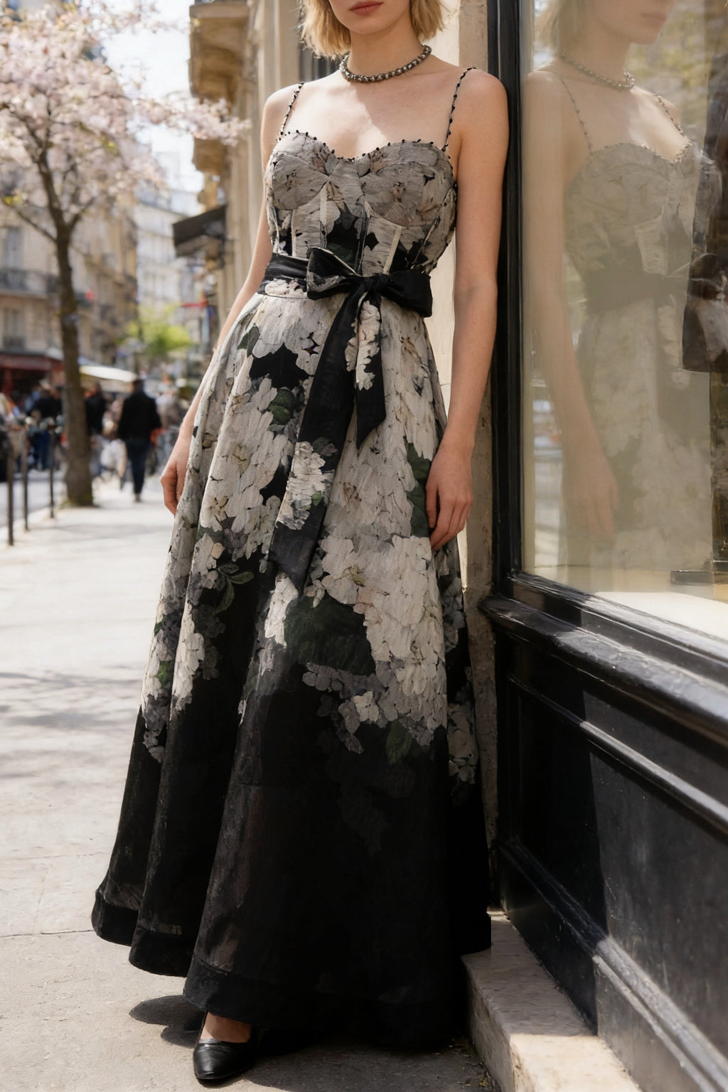 Q26 Embellished Floral Linen Long Dress