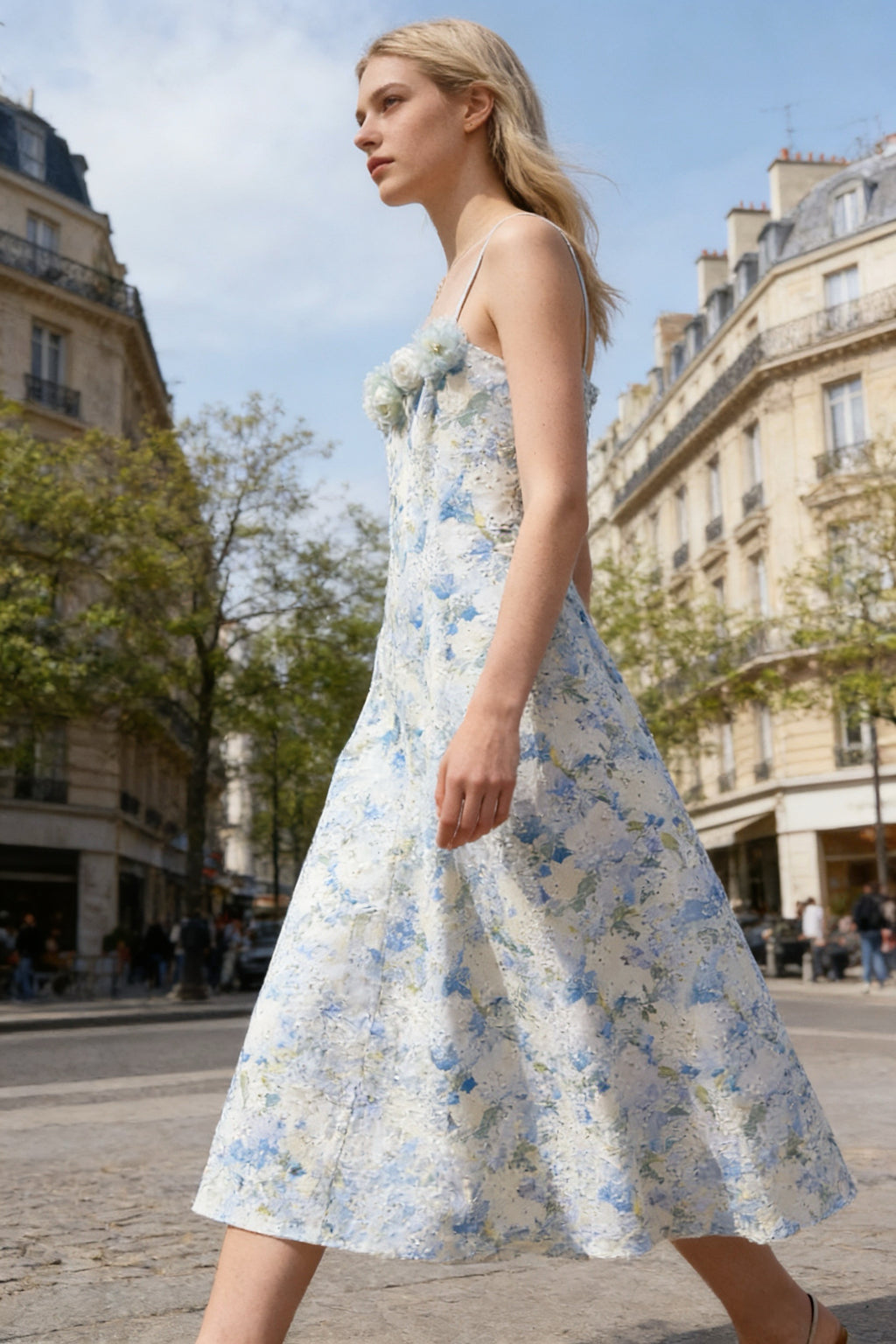 Q26 Floral Brooch Midi Dress