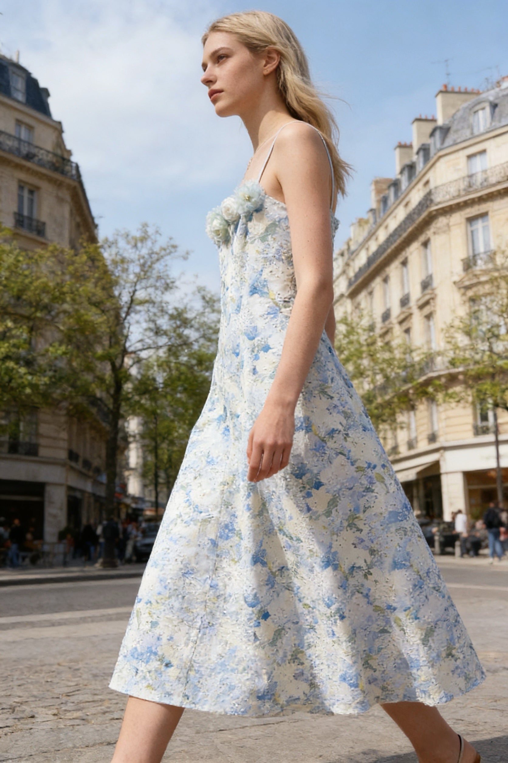 Q26 Floral Brooch Midi Dress