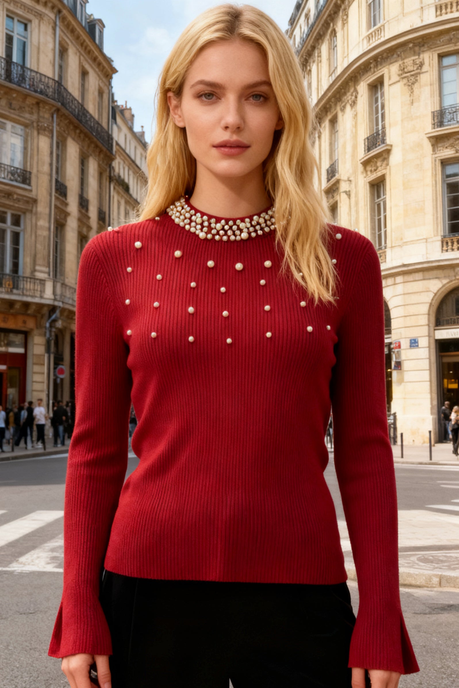 Q25 Rhinestone Pearl Sweater Top