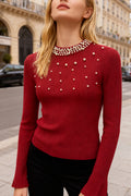 Q25 Rhinestone Pearl Sweater Top