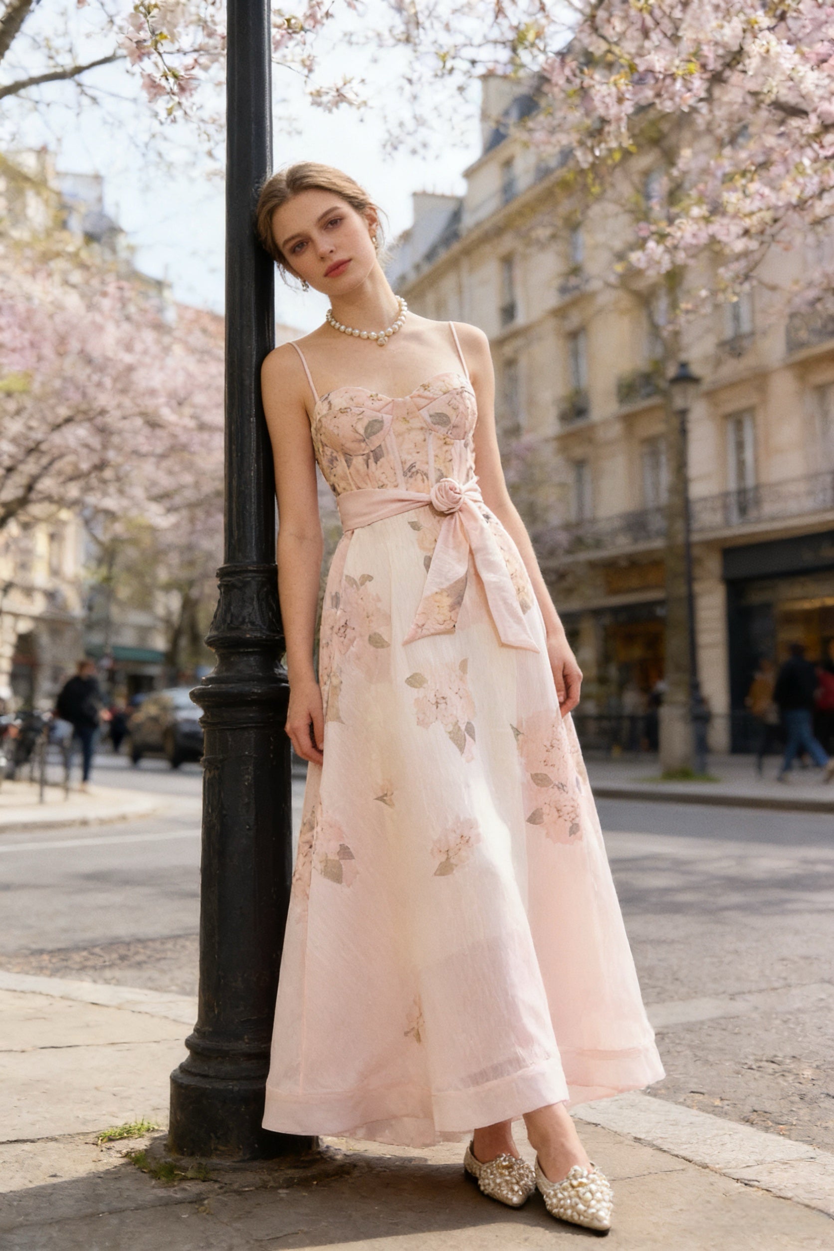 Q26 Blush Linen Long Dress with Belt