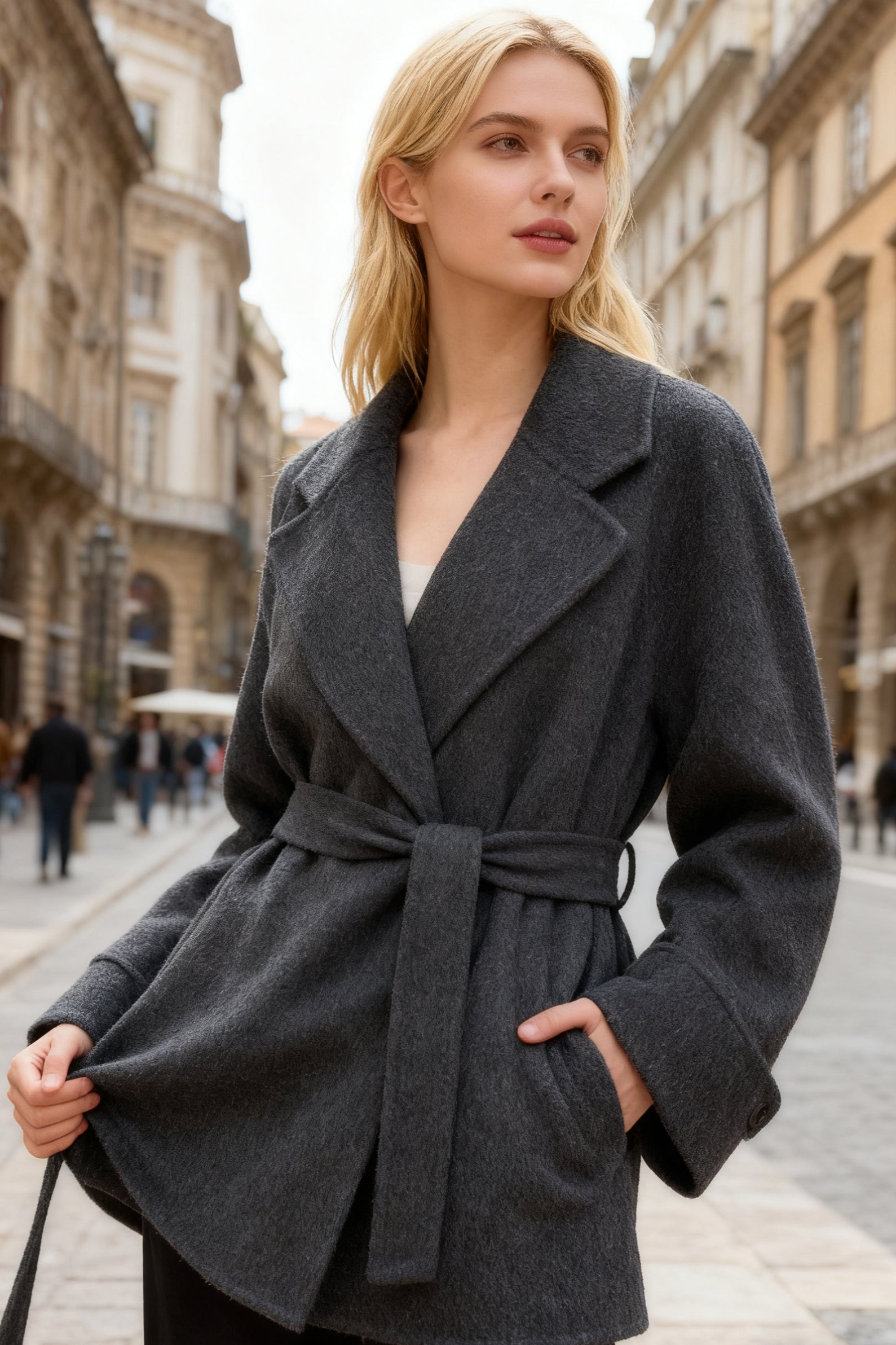 Q25 Cashmere Short Blazer Coat with Belt