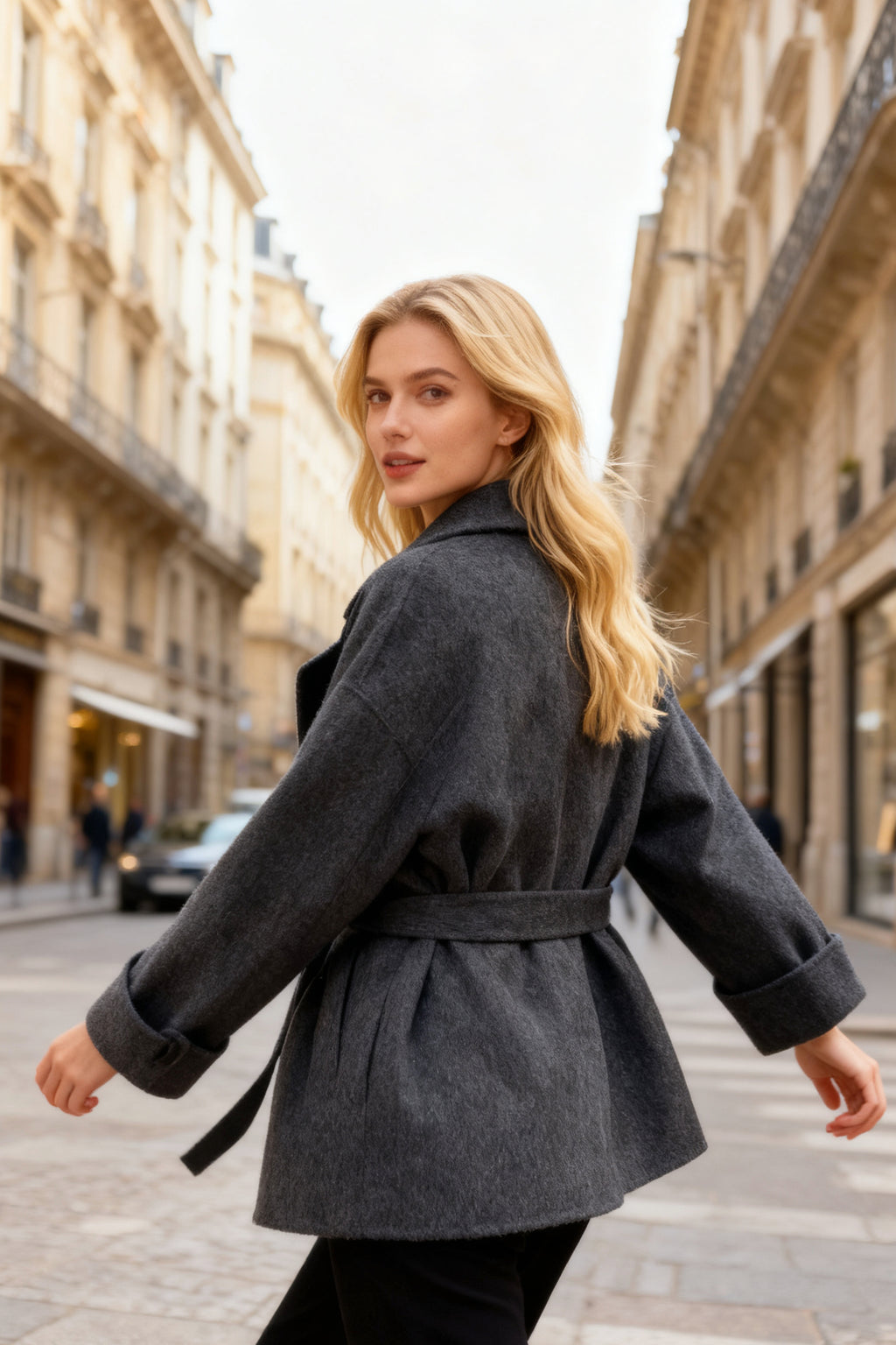 Q25 Cashmere Short Blazer Coat with Belt