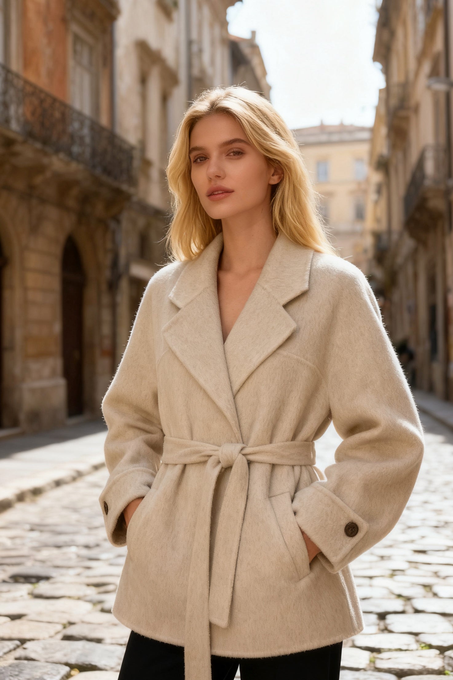 Q25 Cashmere Short Blazer Coat with Belt