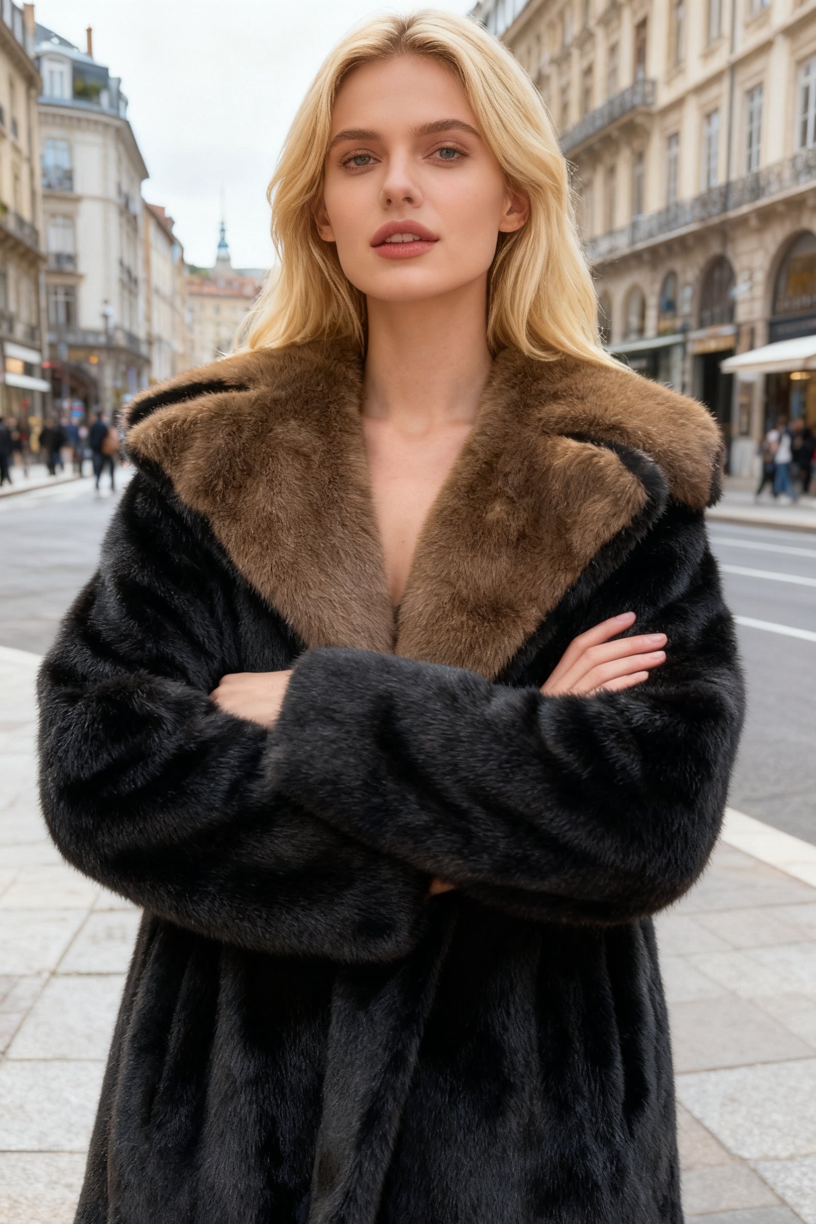 Q25 Vegan Fur Brown & Black Blazer Coat