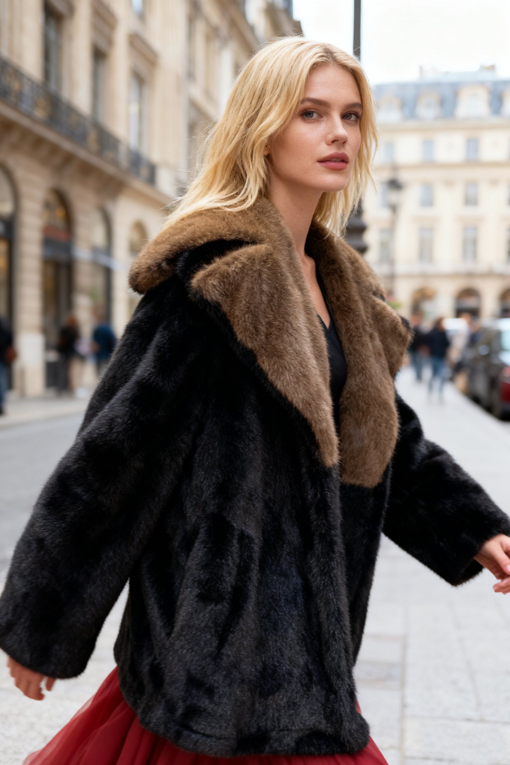 Q25 Vegan Fur Brown & Black Blazer Coat