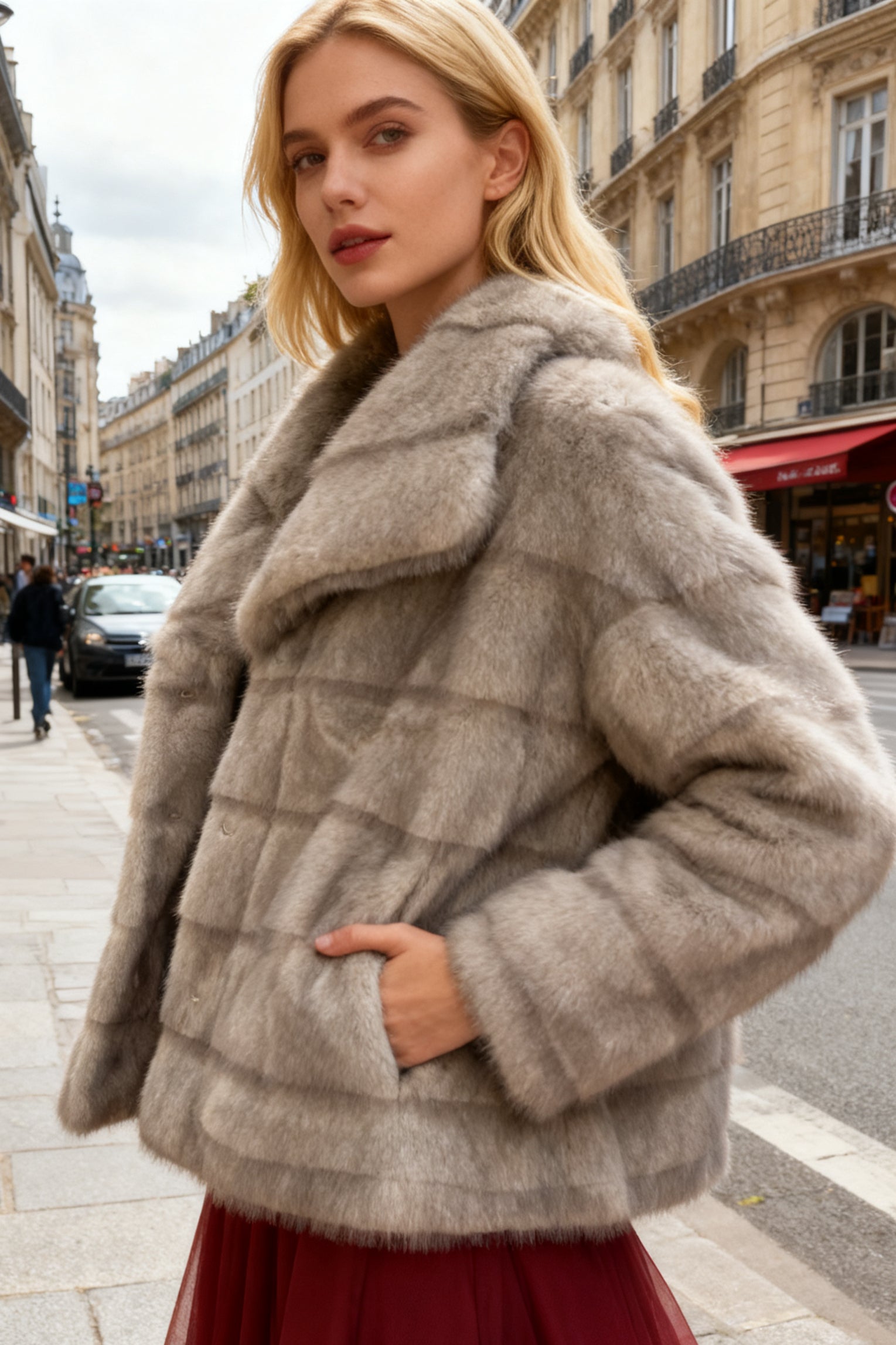 Q25 Short Layered Faux-Mink Coat