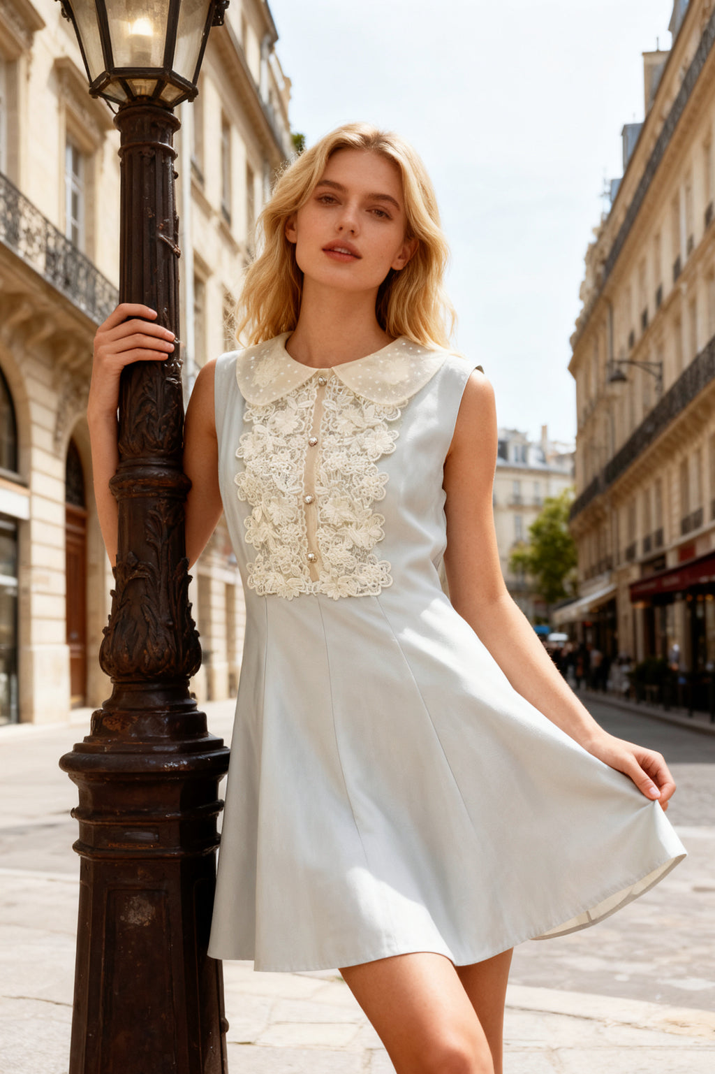 Q25 Satin Lace-Trim Babydoll Mini Dress