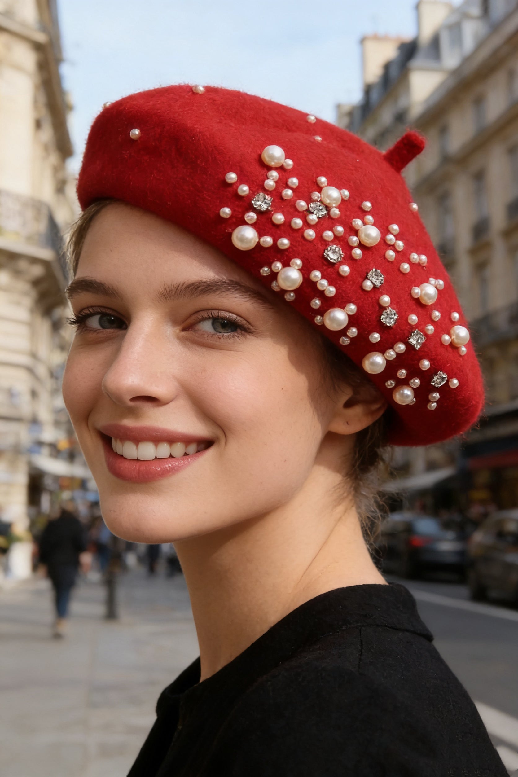 Pearl & Rhinestone Embellished Beret