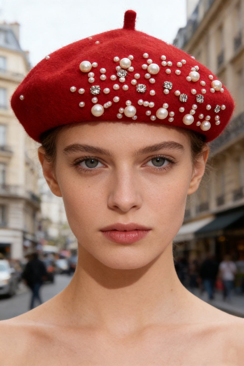 Pearl & Rhinestone Embellished Beret