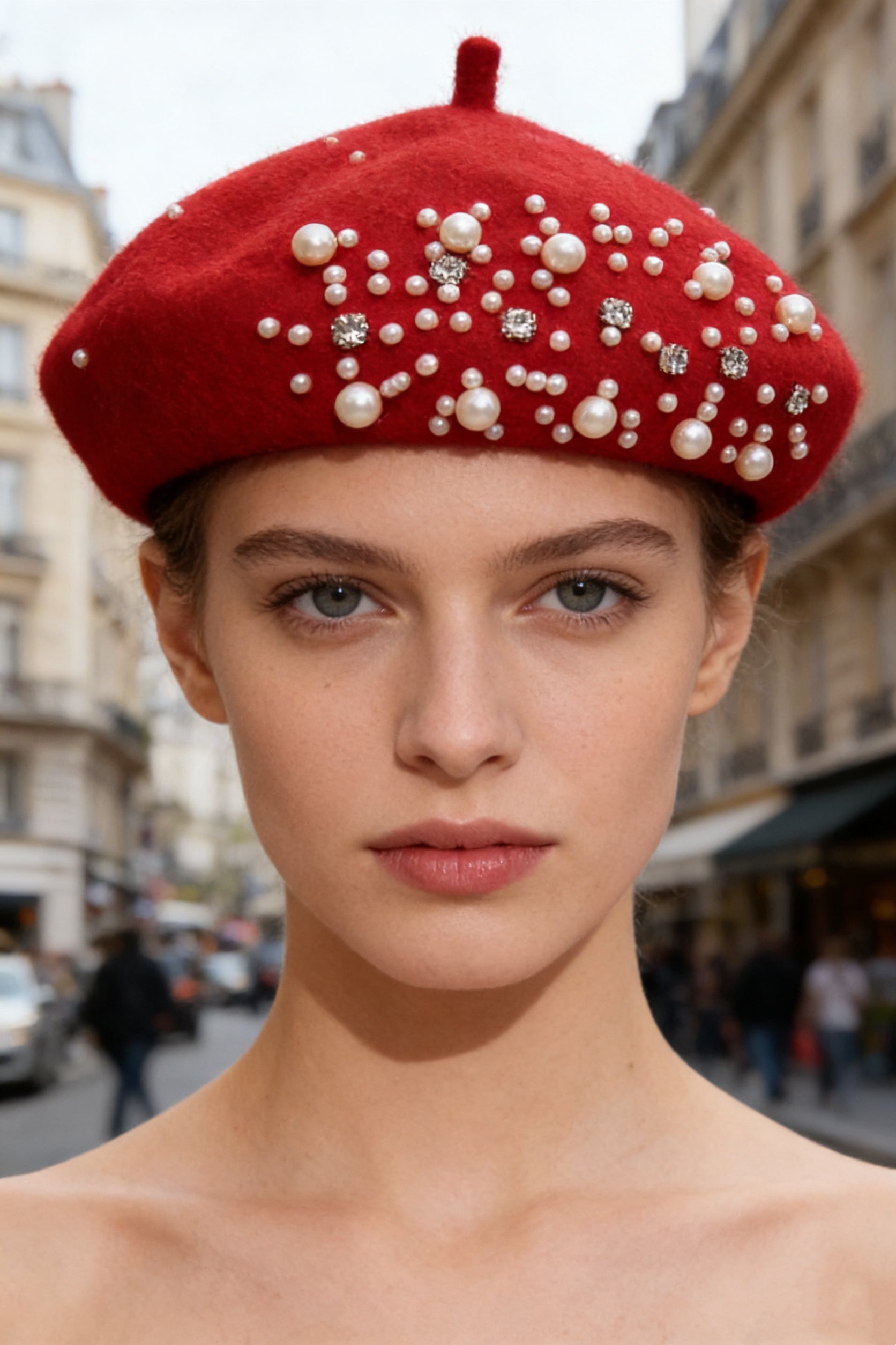 Pearl & Rhinestone Embellished Beret
