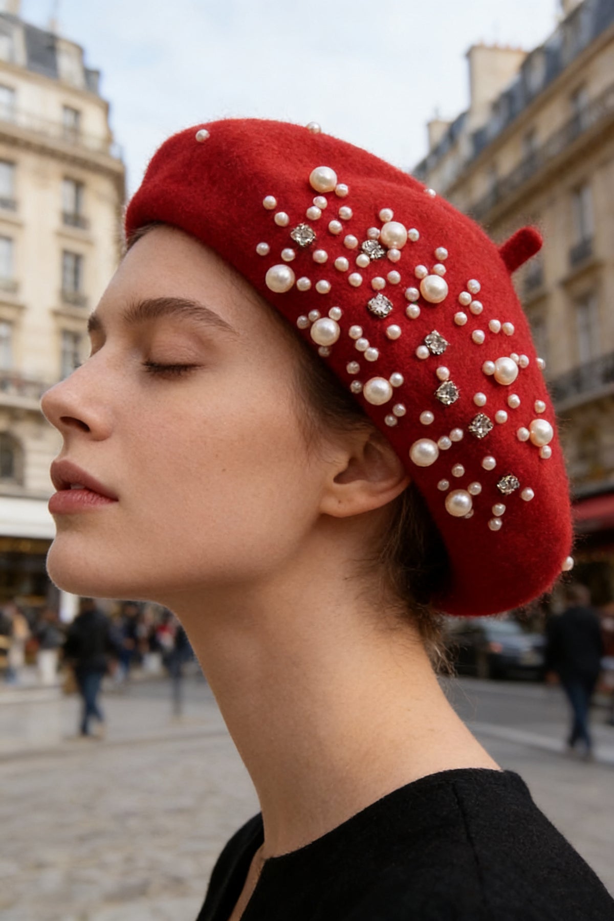 Pearl & Rhinestone Embellished Beret – Queenia Fashion