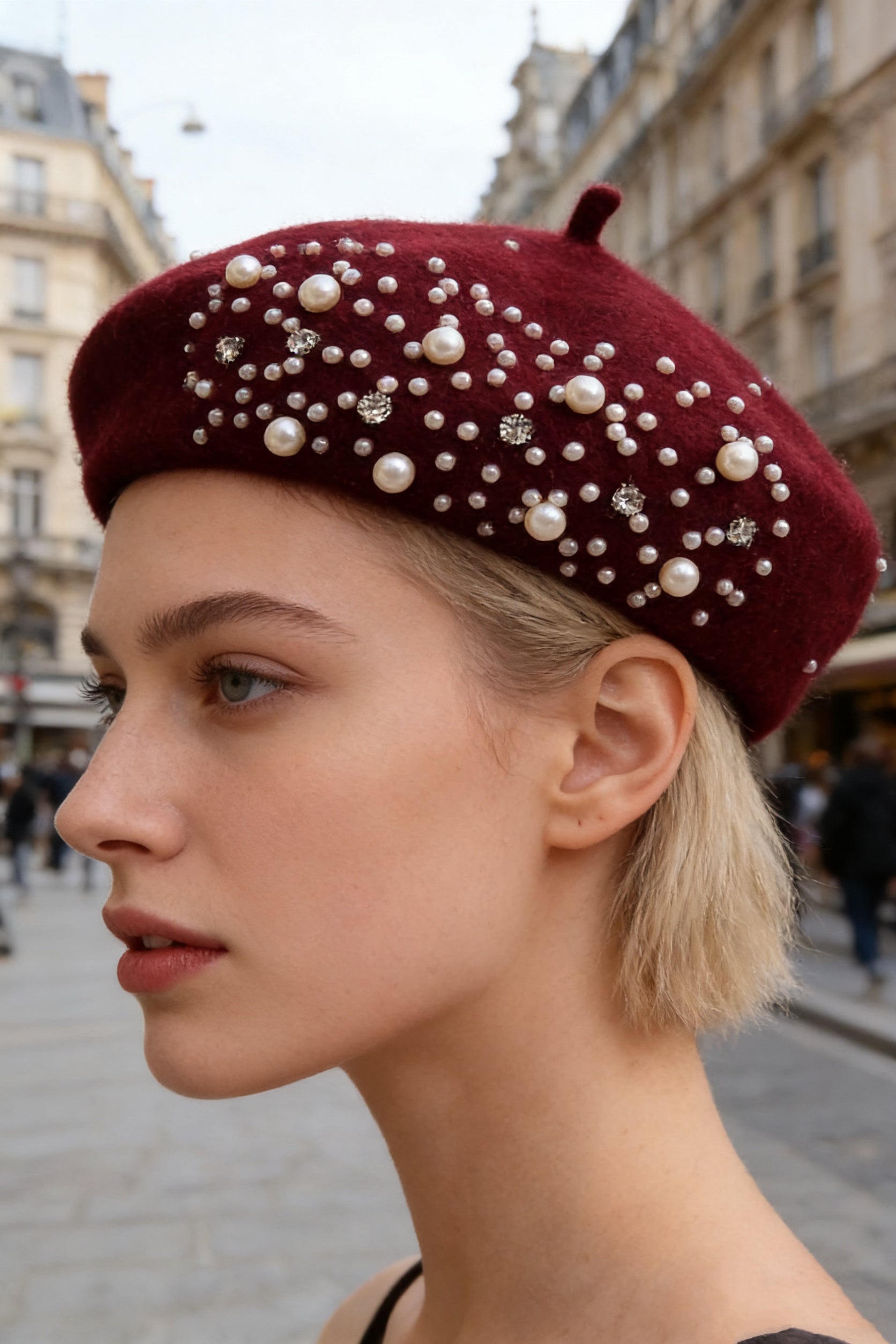 Pearl & Rhinestone Embellished Beret