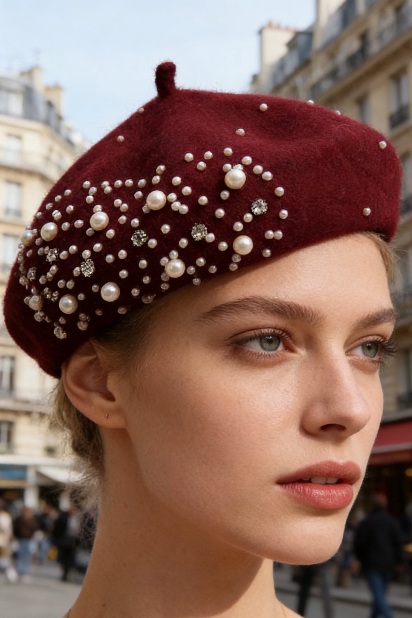 Pearl & Rhinestone Embellished Beret