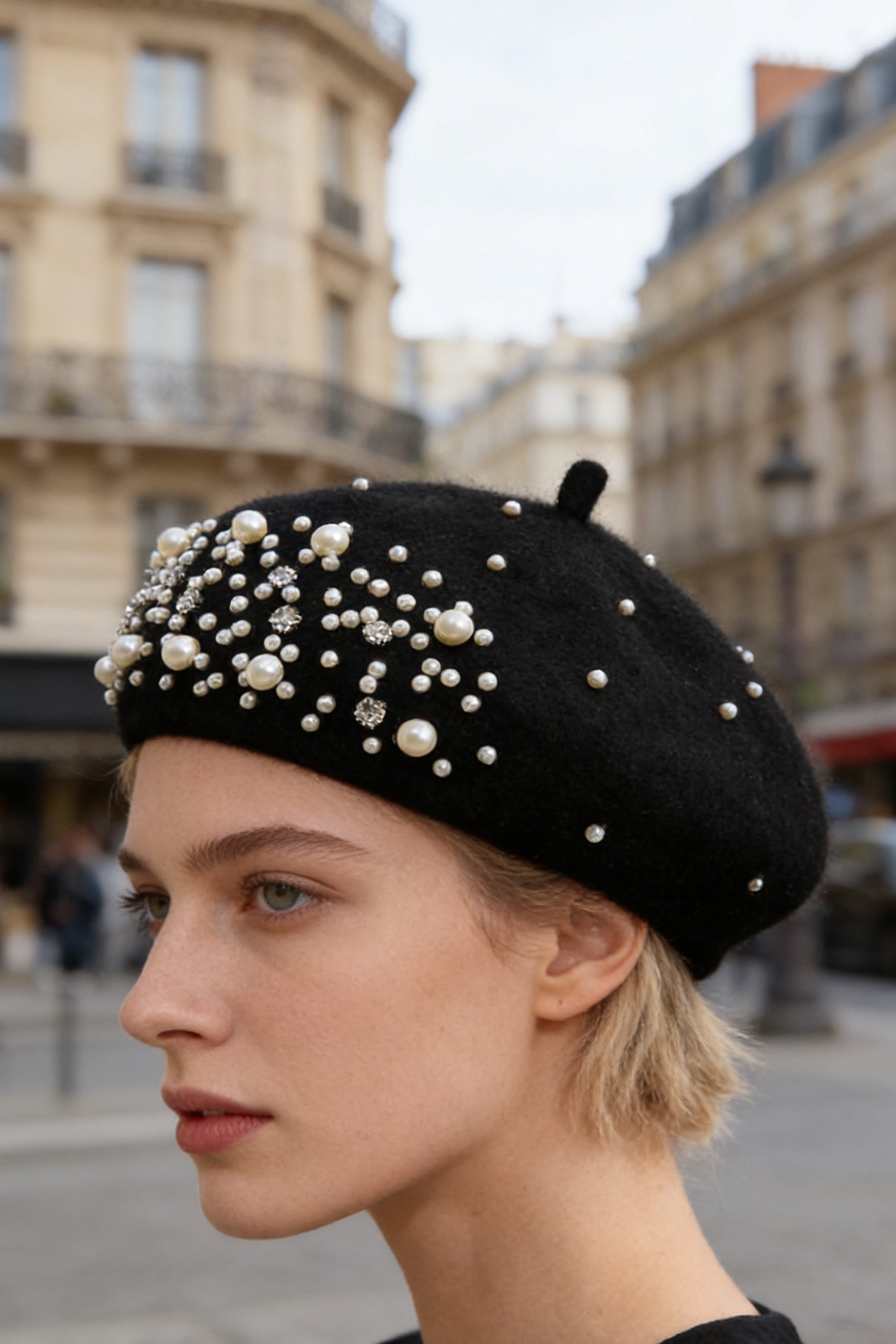 Pearl & Rhinestone Embellished Beret