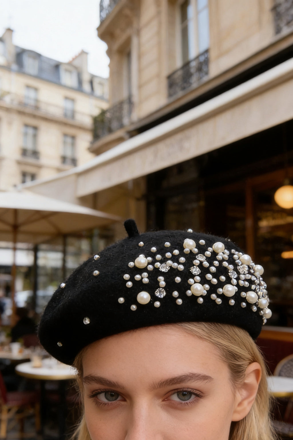 Pearl & Rhinestone Embellished Beret