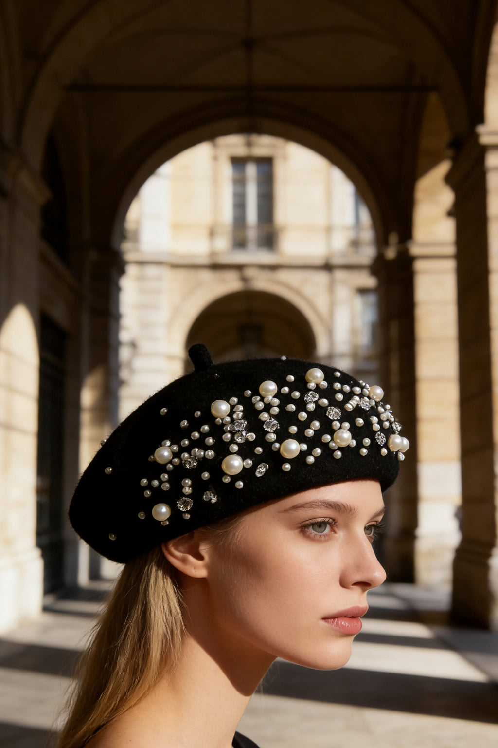 Pearl & Rhinestone Embellished Beret