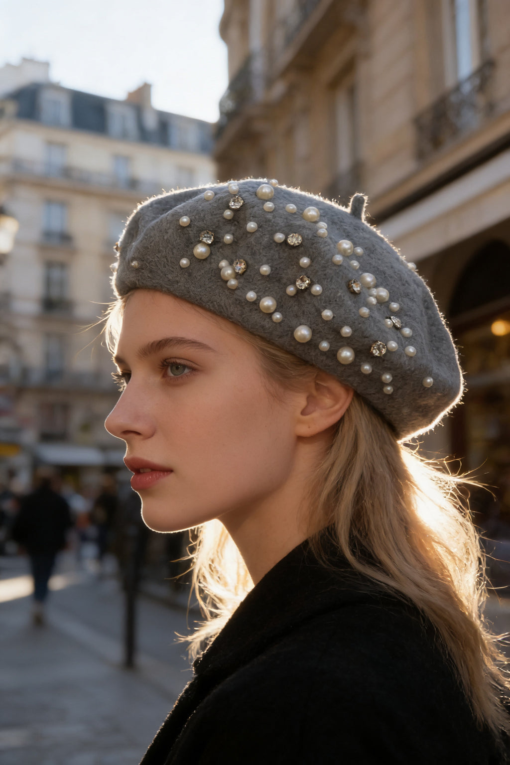 Pearl & Rhinestone Embellished Beret
