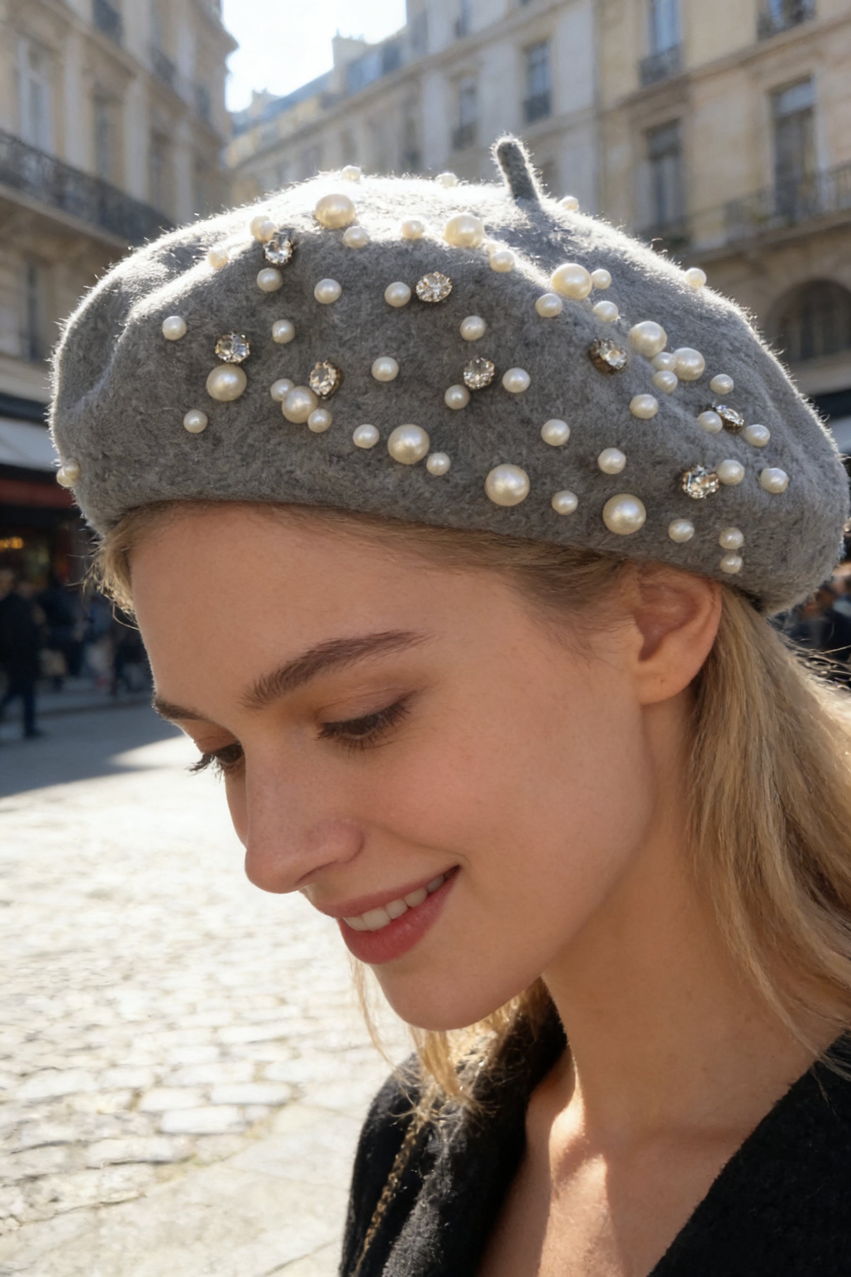 Pearl & Rhinestone Embellished Beret