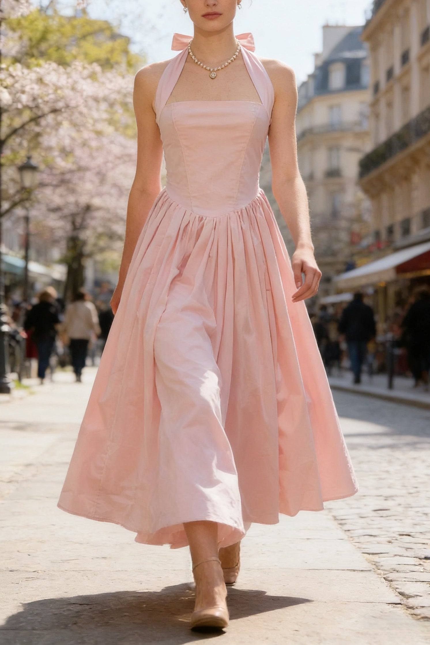 Q26 Lace-Back Princess Puffy Midi Dress