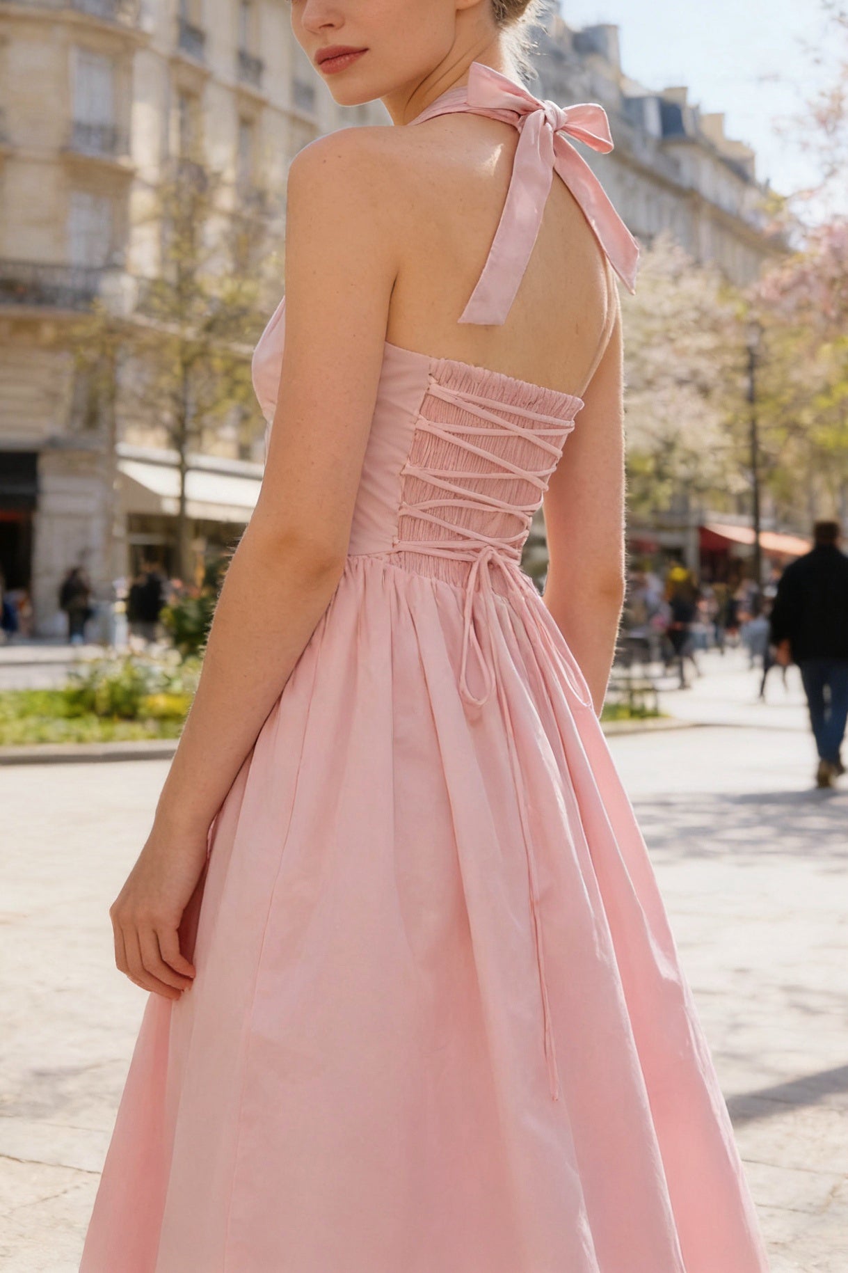 Q26 Lace-Back Princess Puffy Midi Dress