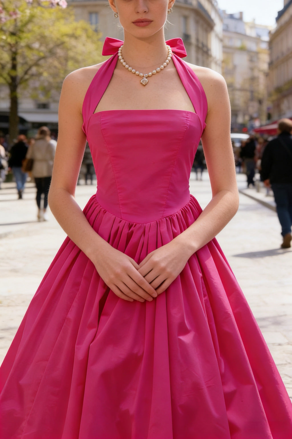 Q26 Lace-Back Princess Puffy Midi Dress